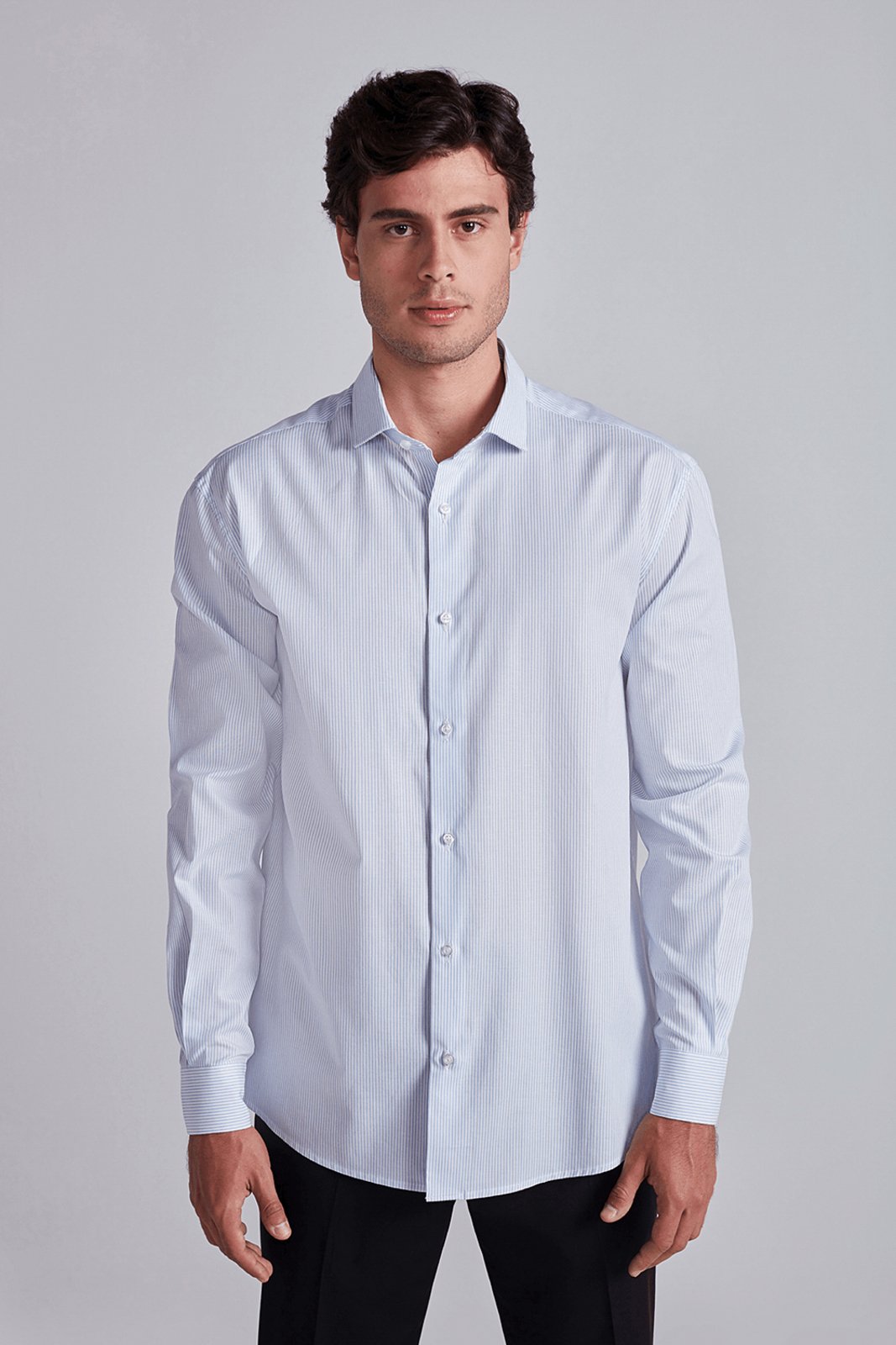 HIGHSTIL Camisa Social Algodão Egípcio Comfort Listrada - Azul Claro