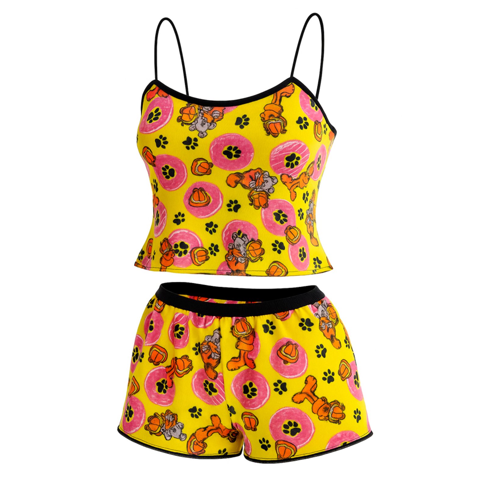 Pijama Short Doll Baby Personagem Verão Adulto Amarelo