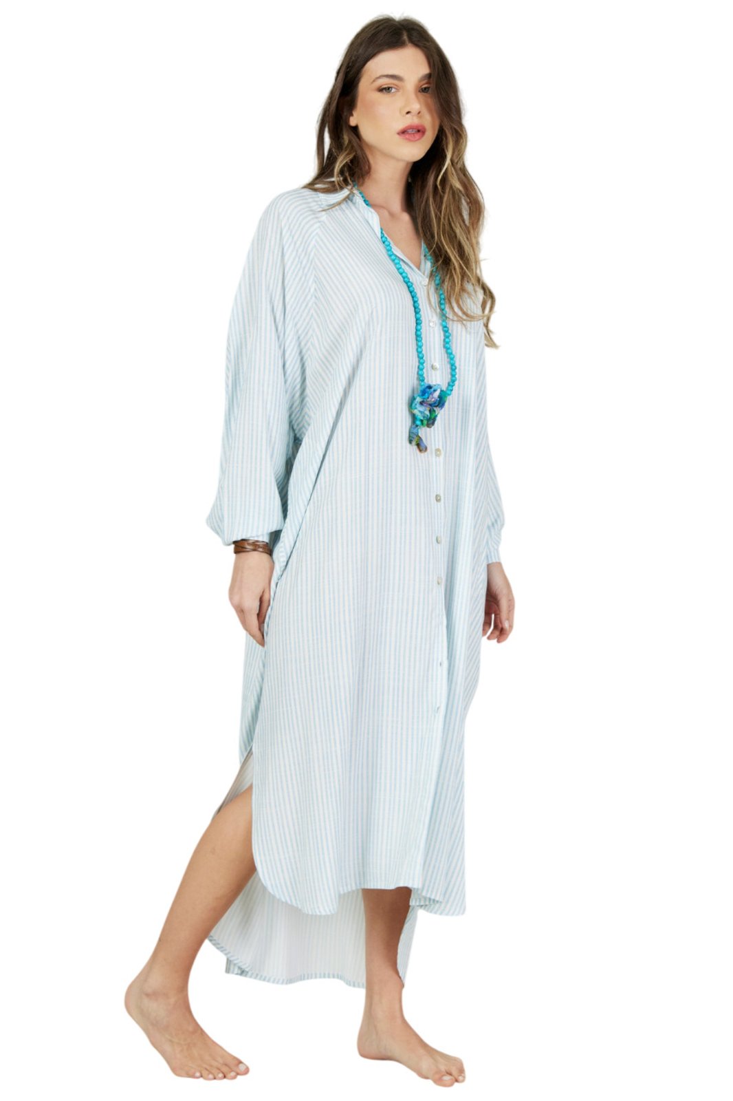 Chemise Longo Mangas Longas Azul Claro Listrado Yacamim P3 – Azul