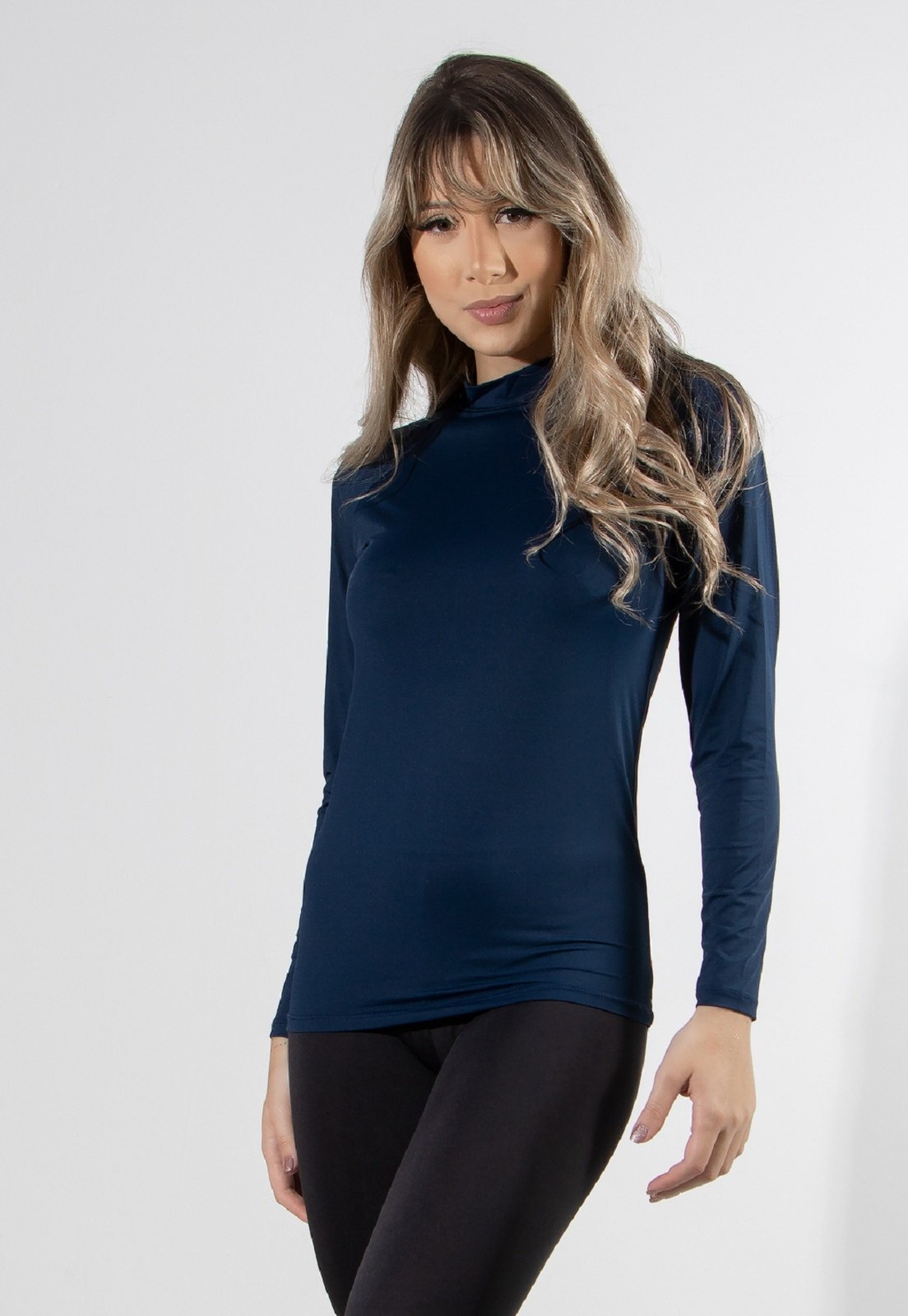 Camisa Térmica 4 Estações Blusa Manga Longa Fechada Frio Proteção UV50 Azul Marinho