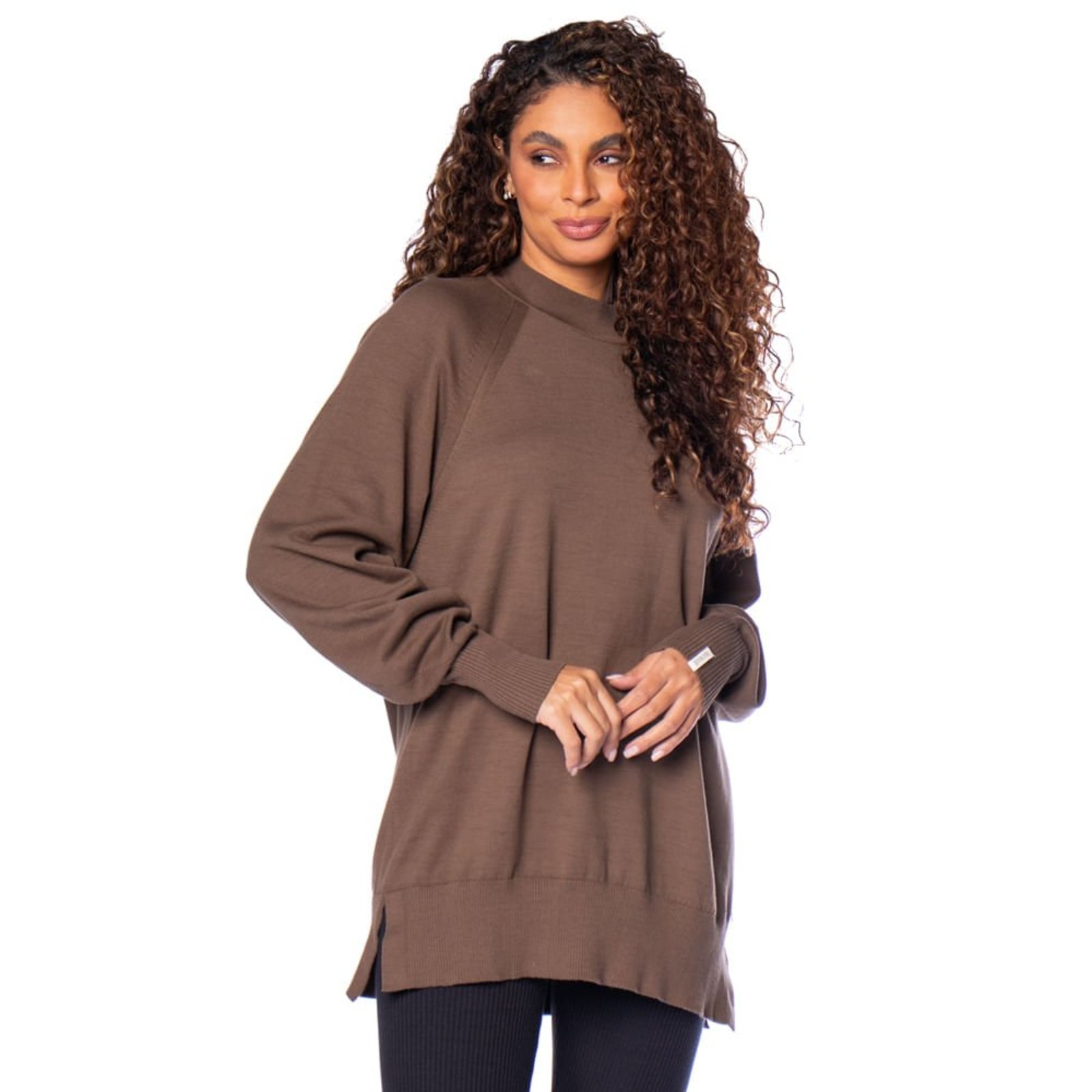Blusa Feminina Biamar Gola Média Marrom Escuro