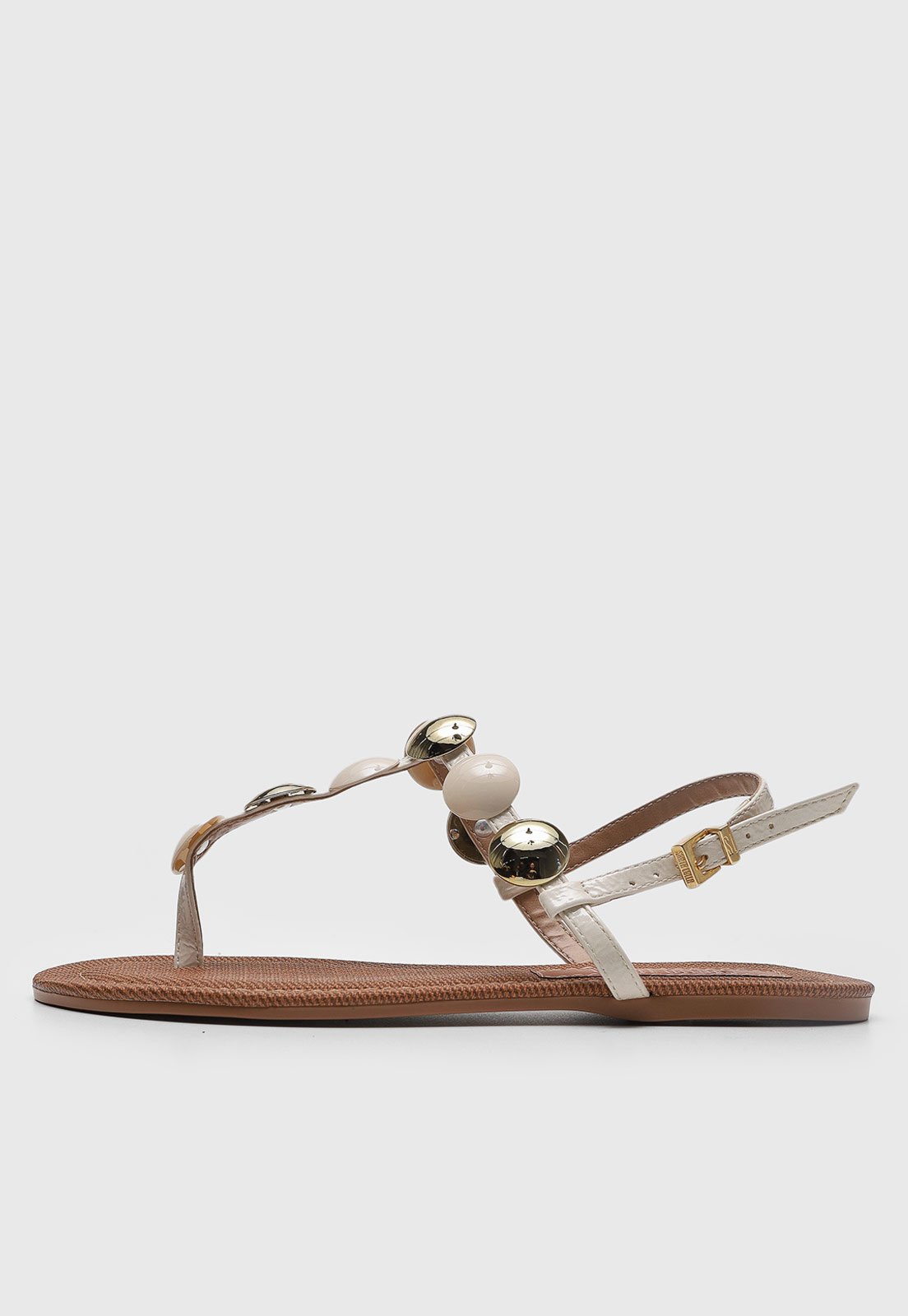 Rasteira Feminina Santa Lolla Tiras Pedrarias Off-White