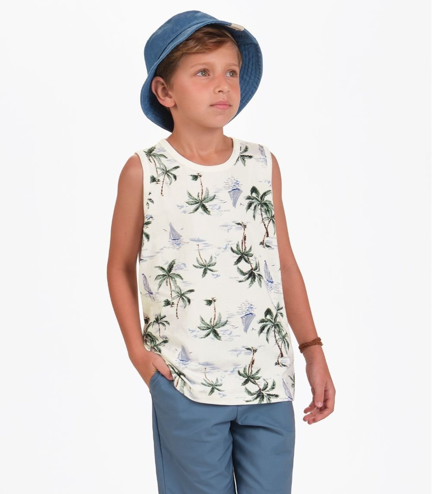 Vista 2 Infantil - Regata Masculino Cotton Leve Trick Nick bege Trick Nick bege