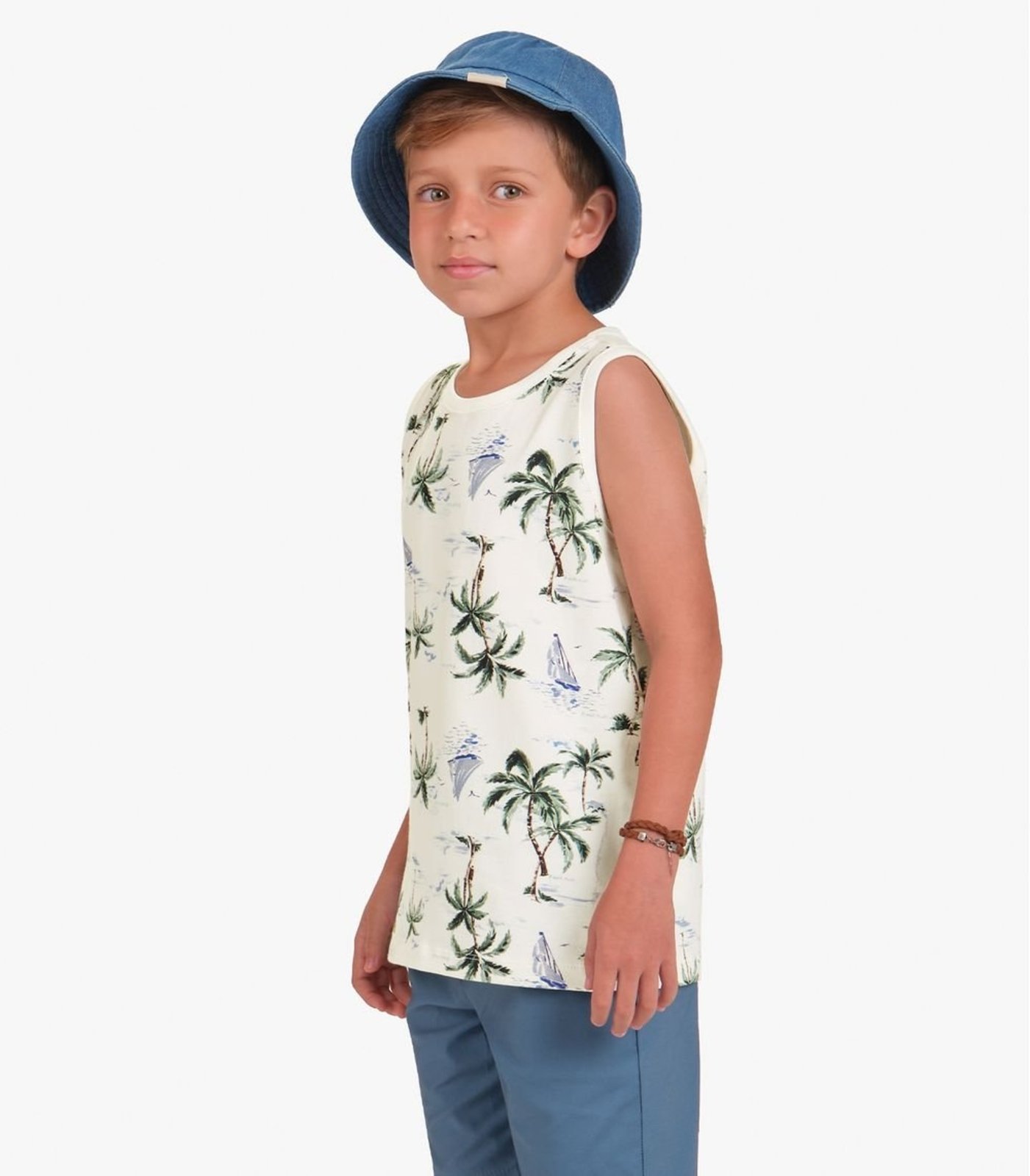 Vista 3 Infantil - Regata Masculino Cotton Leve Trick Nick bege Trick Nick bege