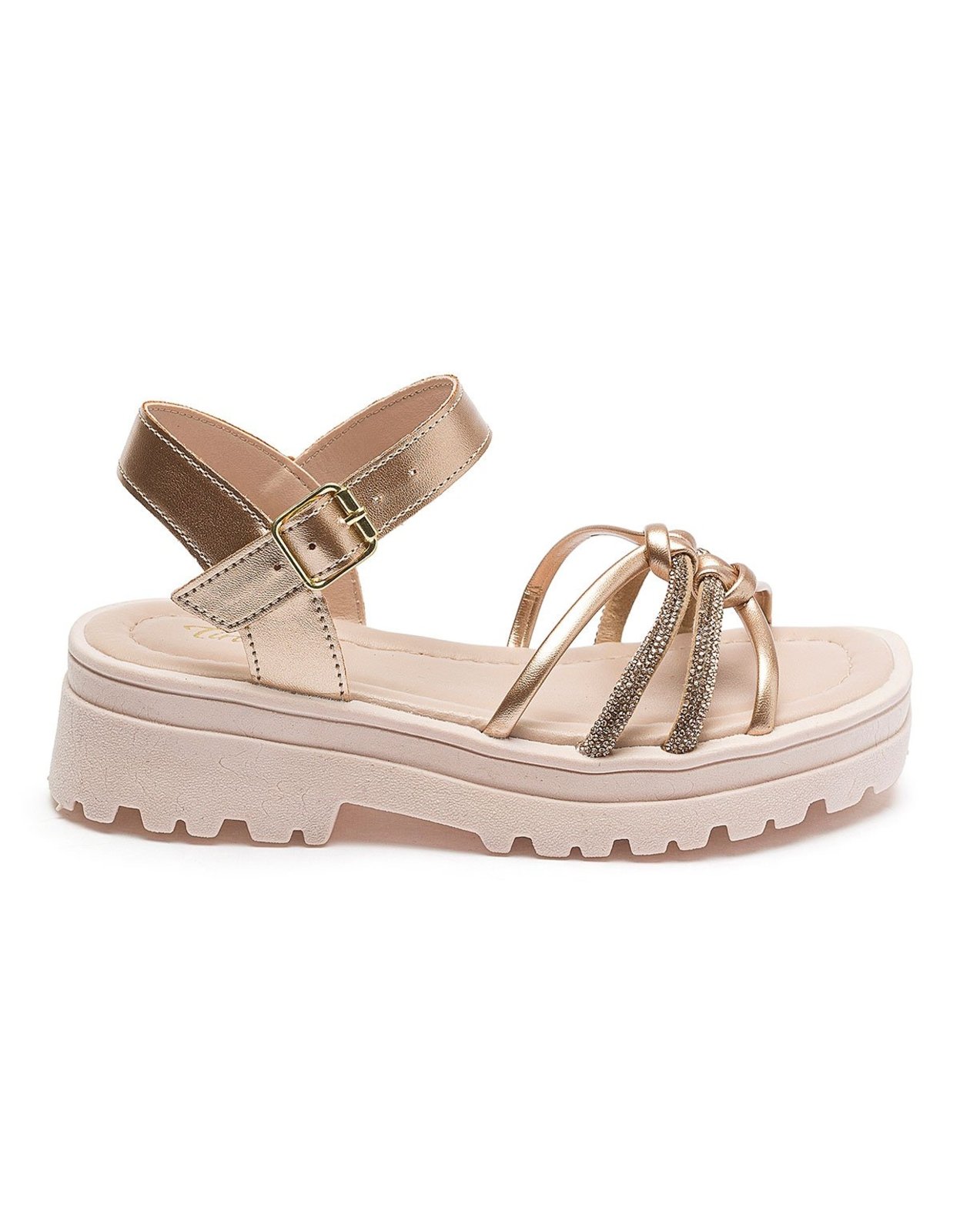 Infantil - Sandália Feminina Tininha Flatform Anabela Strass Festa Escolar Cobre