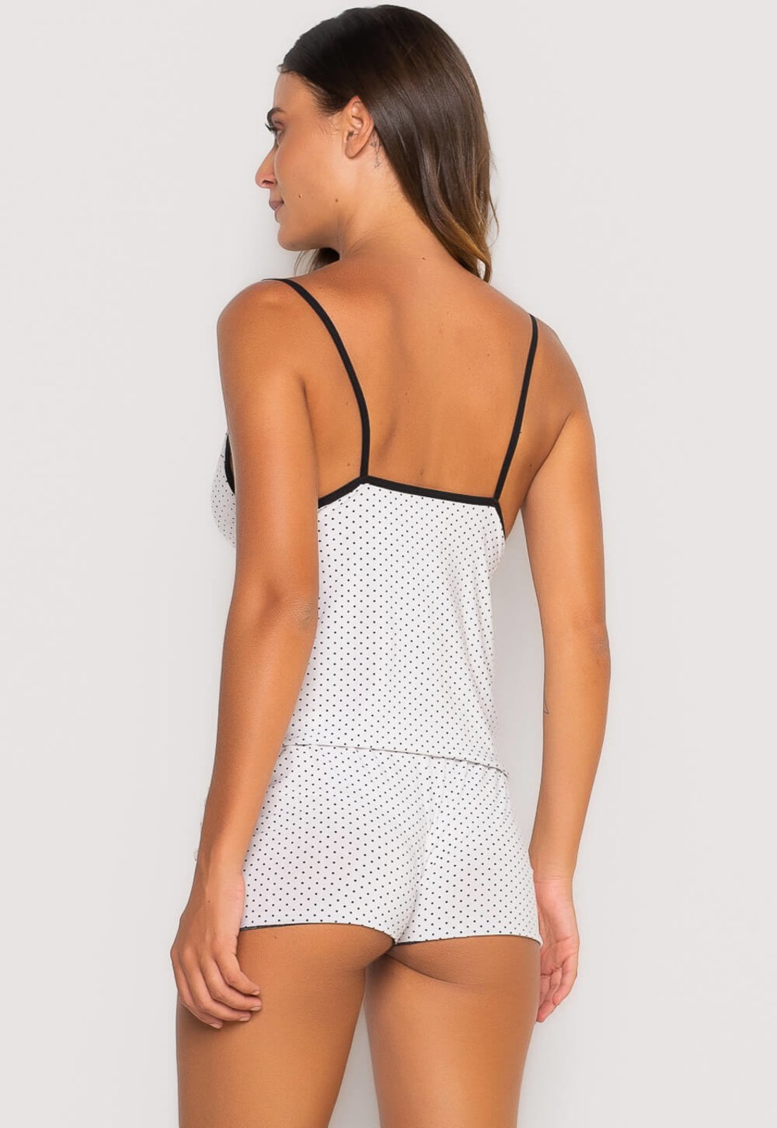 Vista 3 Baby Doll Bravaa Store Liganete Estampado Conjunto Pijama Barato Promoção Super Confortável 086 branco BRAVAA STORE branco
