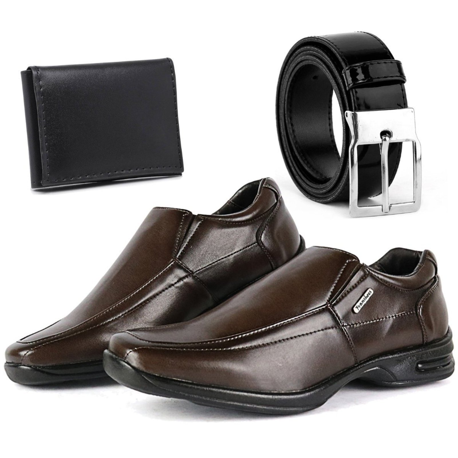 Kit Mocassim Social Sapato Masculino Loafer Sapatofran Elástico Com Chinelo Cinto e Carteira