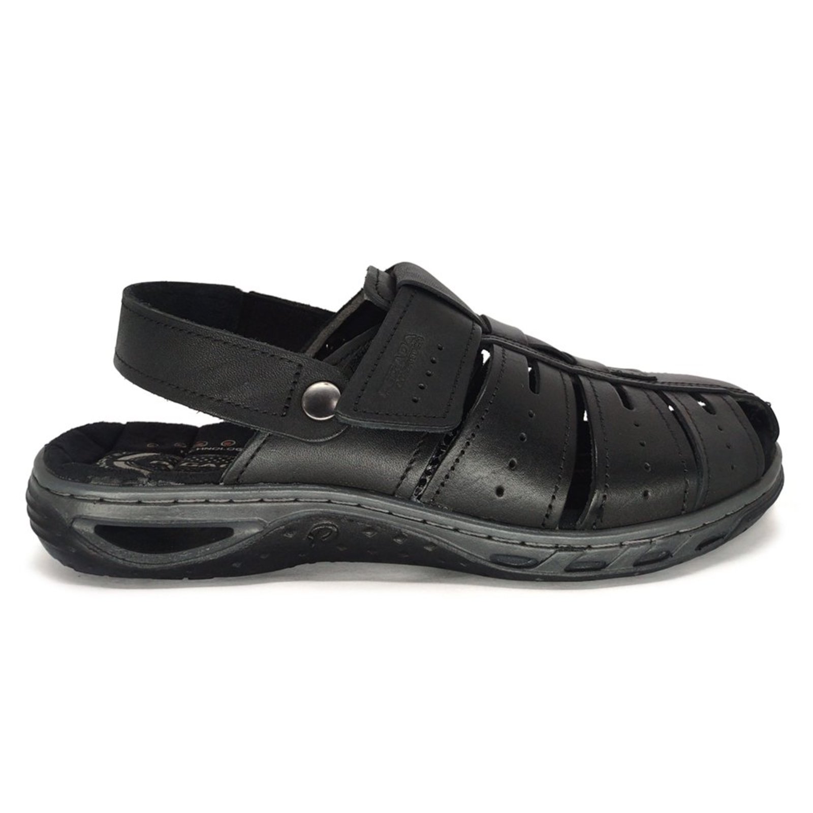 Sandália Pegada Masculina de Couro Fechada na Frente 131676 Preto