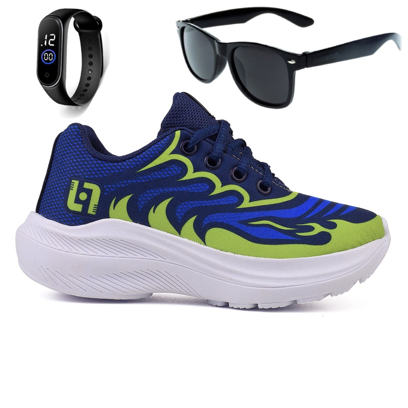 Infantil – Tenis Meninos Casual Escolar Calce Facil Marinho + Oculos e Relogio