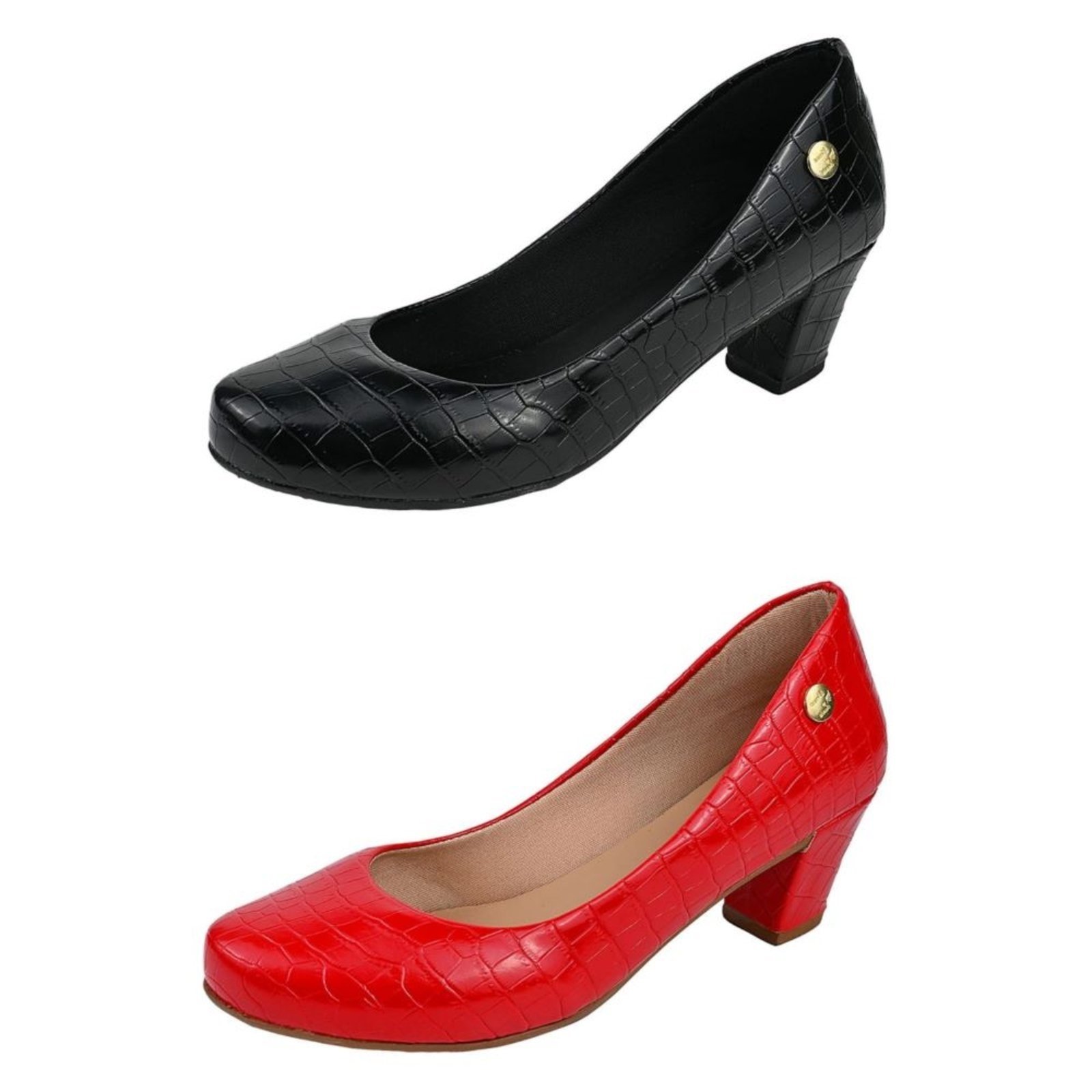 Kit 02 Pares Scarpin Donna Santa Bico Redondo Preto/Vermelho