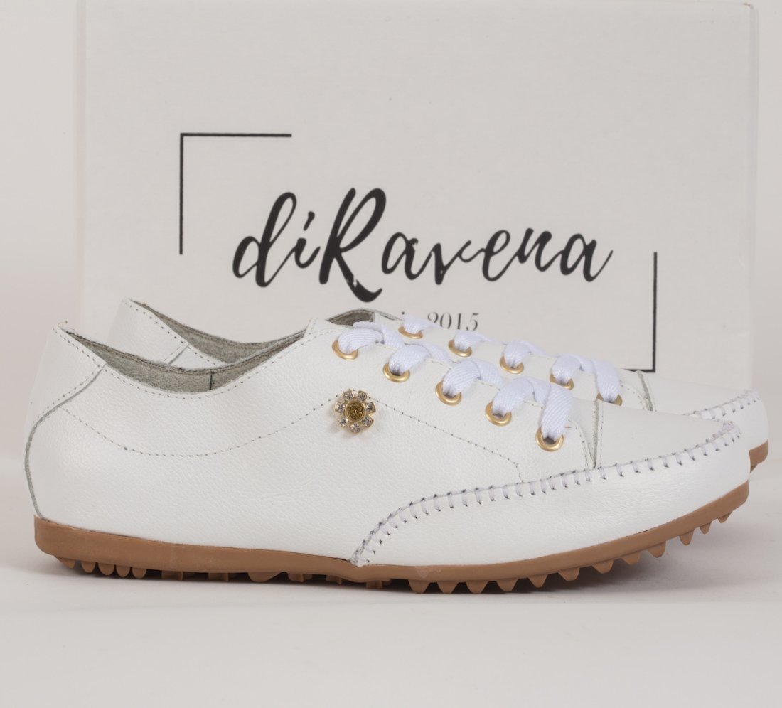 Tênis Sapatênis Feminino diRavena em Couro – Cod100 – Branco