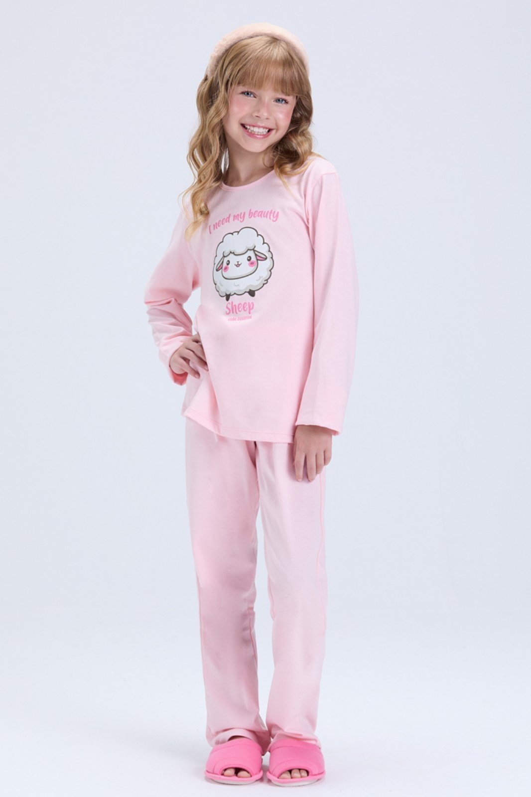 Vista 2 Pijama Feminino Inverno Algodão Ovelhinha VIDA COSTEIRA rosa VIDA COSTEIRA rosa
