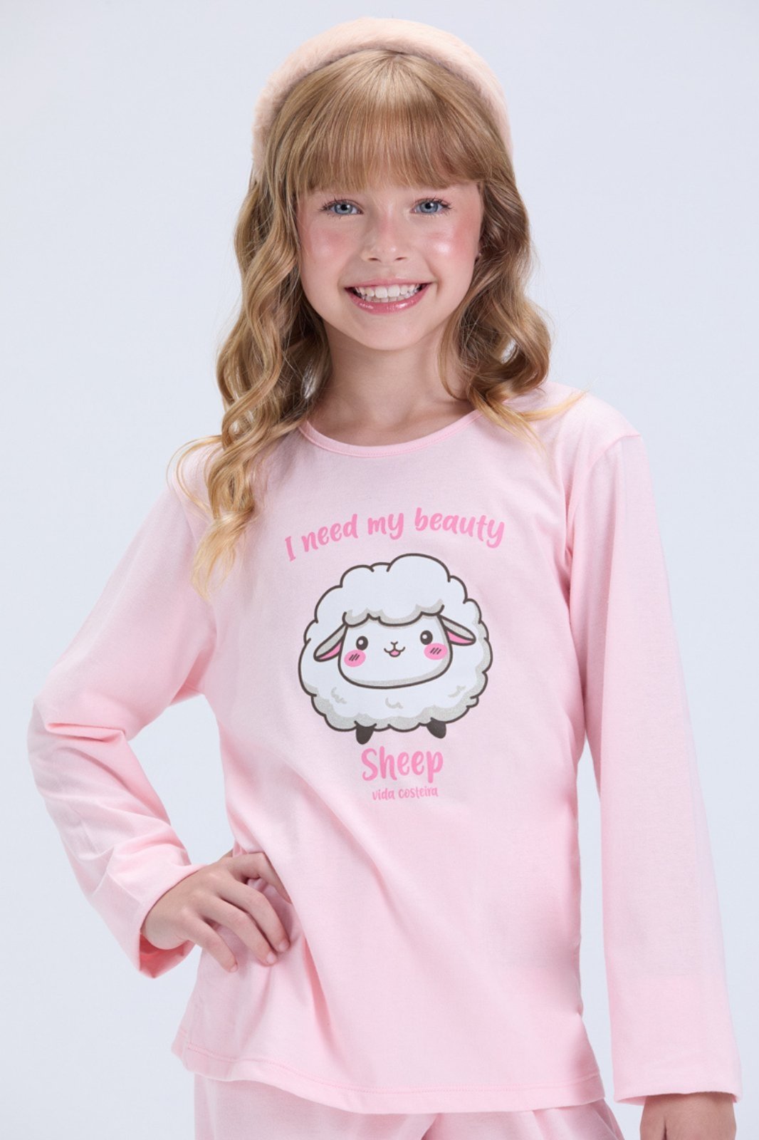Vista 3 Pijama Feminino Inverno Algodão Ovelhinha VIDA COSTEIRA rosa VIDA COSTEIRA rosa