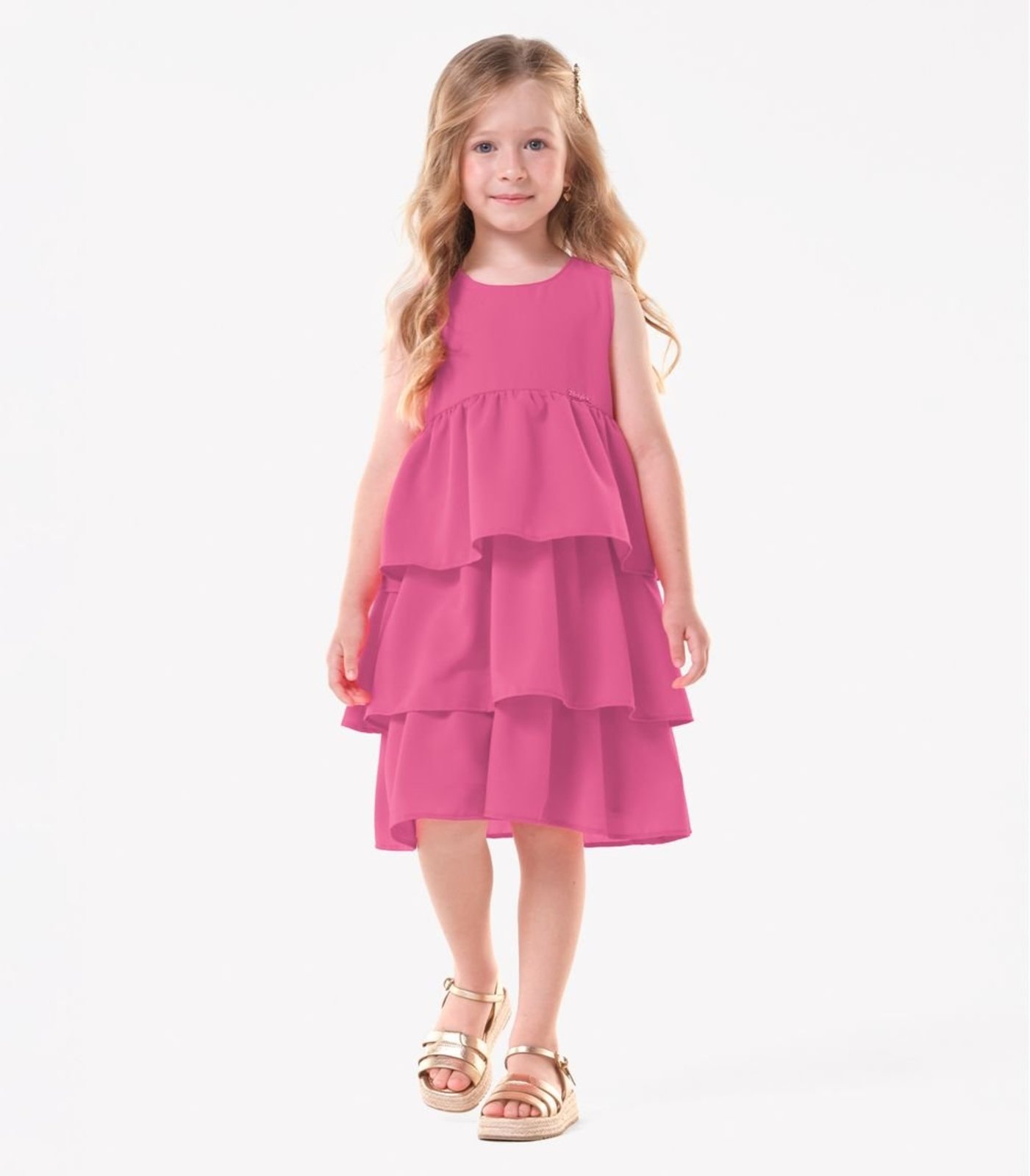 Infantil - Vestido Chiffon Babados Trick Nick Rosa
