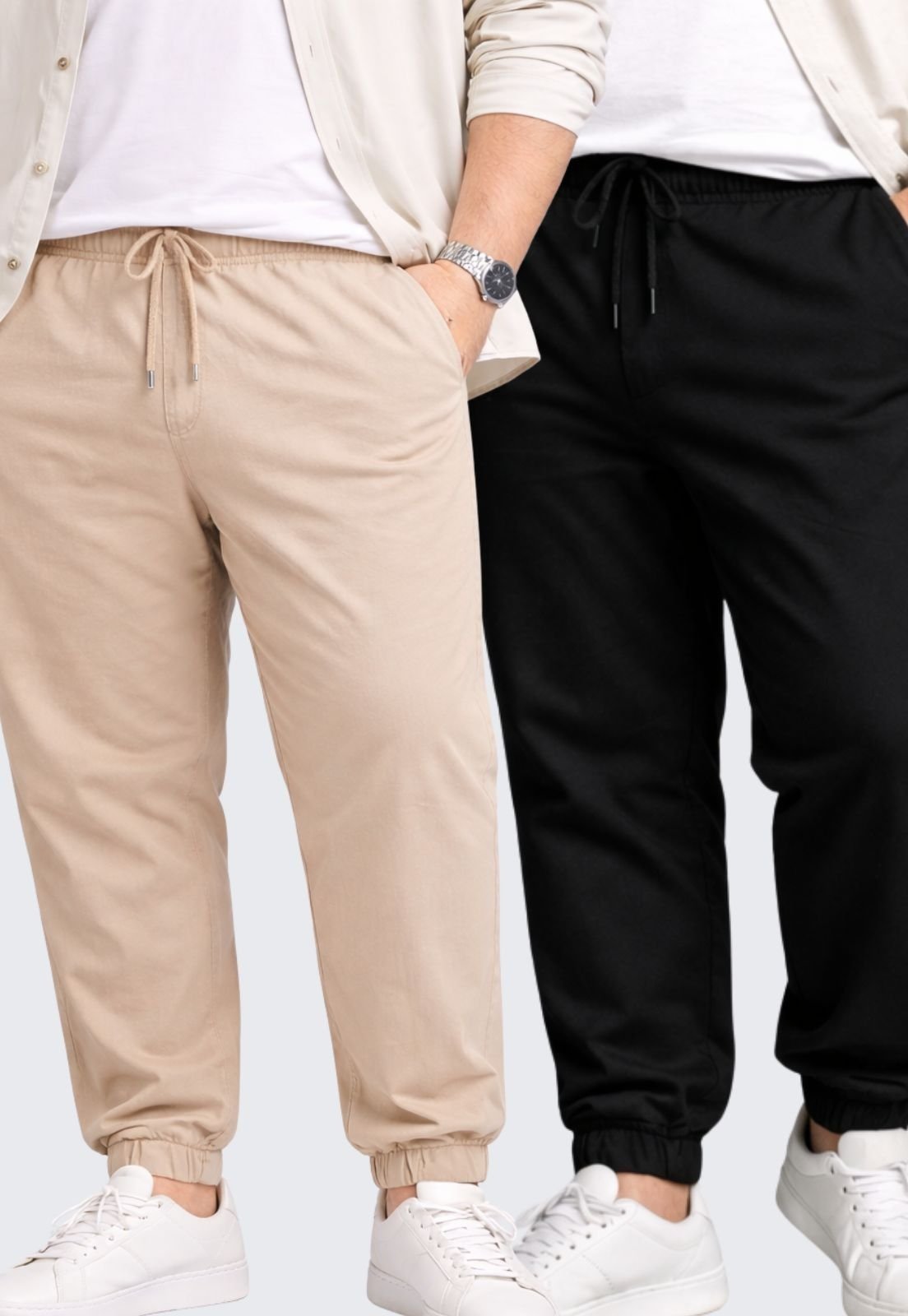 Kit 2 Calça Jogger Masculina Plus Size Com Punho Daze Modas Preto Bege