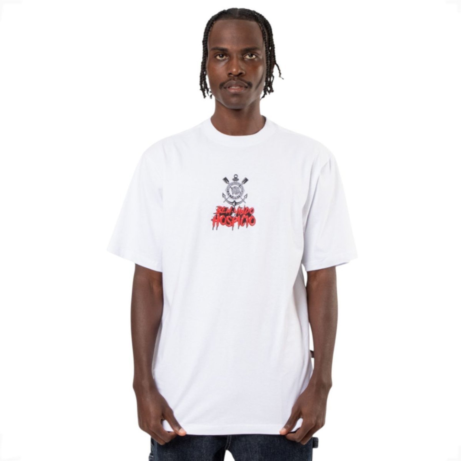 Camiseta Corinthians Oversized Oficial Bem Vindo Ao Hospício Surf Center Branco