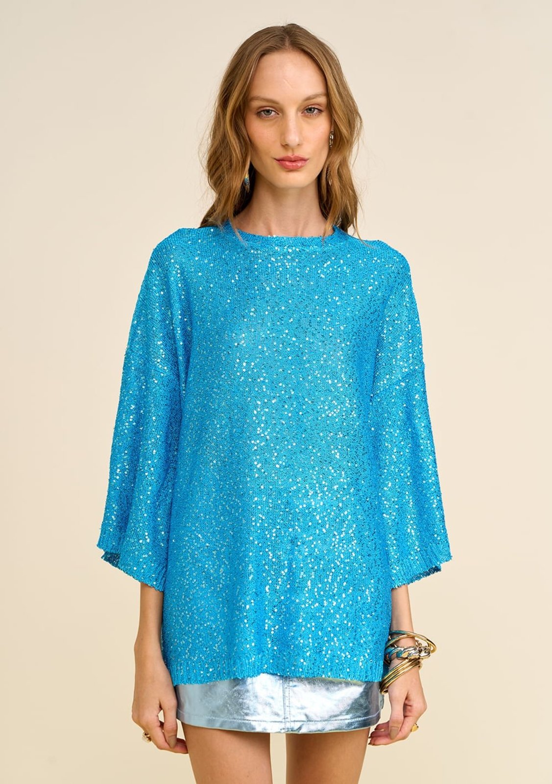 Camiseta Zinco Oversized Decote Careca Manga Curta Alongada Azul