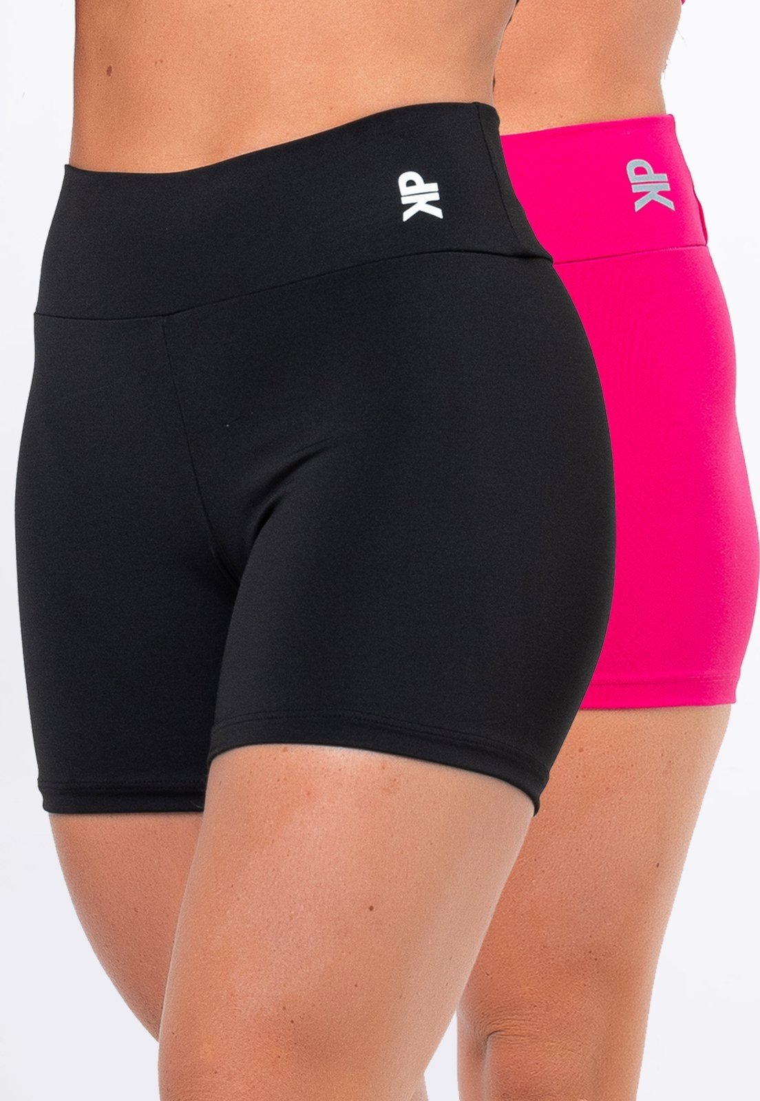 Kit 2 Short Fitness Meia Coxa Cintura Alta Zero Transparência Blackout Academia Feminino – Preto + Rosa