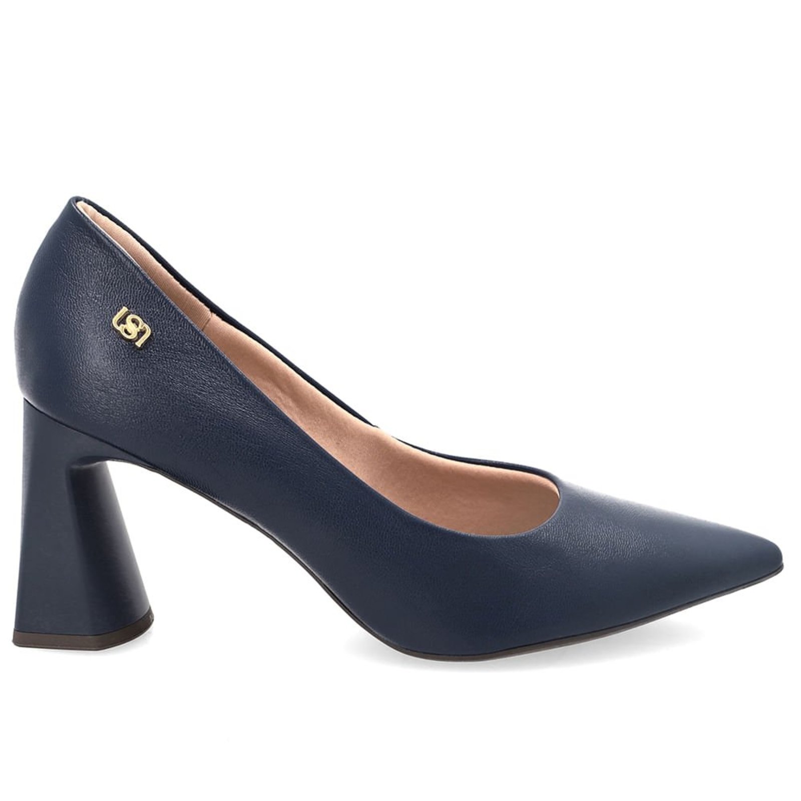 Scarpin Em Couro Azul Marinho Bico Fino