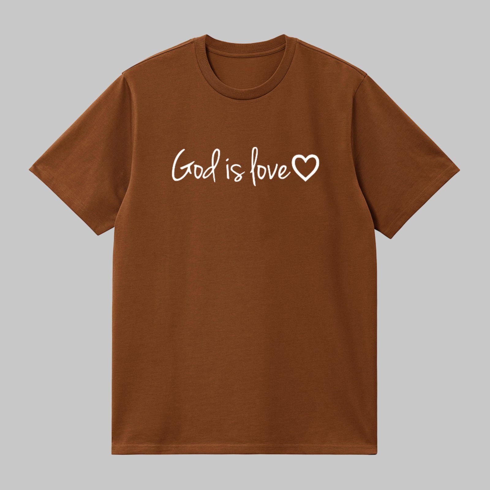 Camiseta Básica God Is Love Mensagem De Fé Unissex Marrom