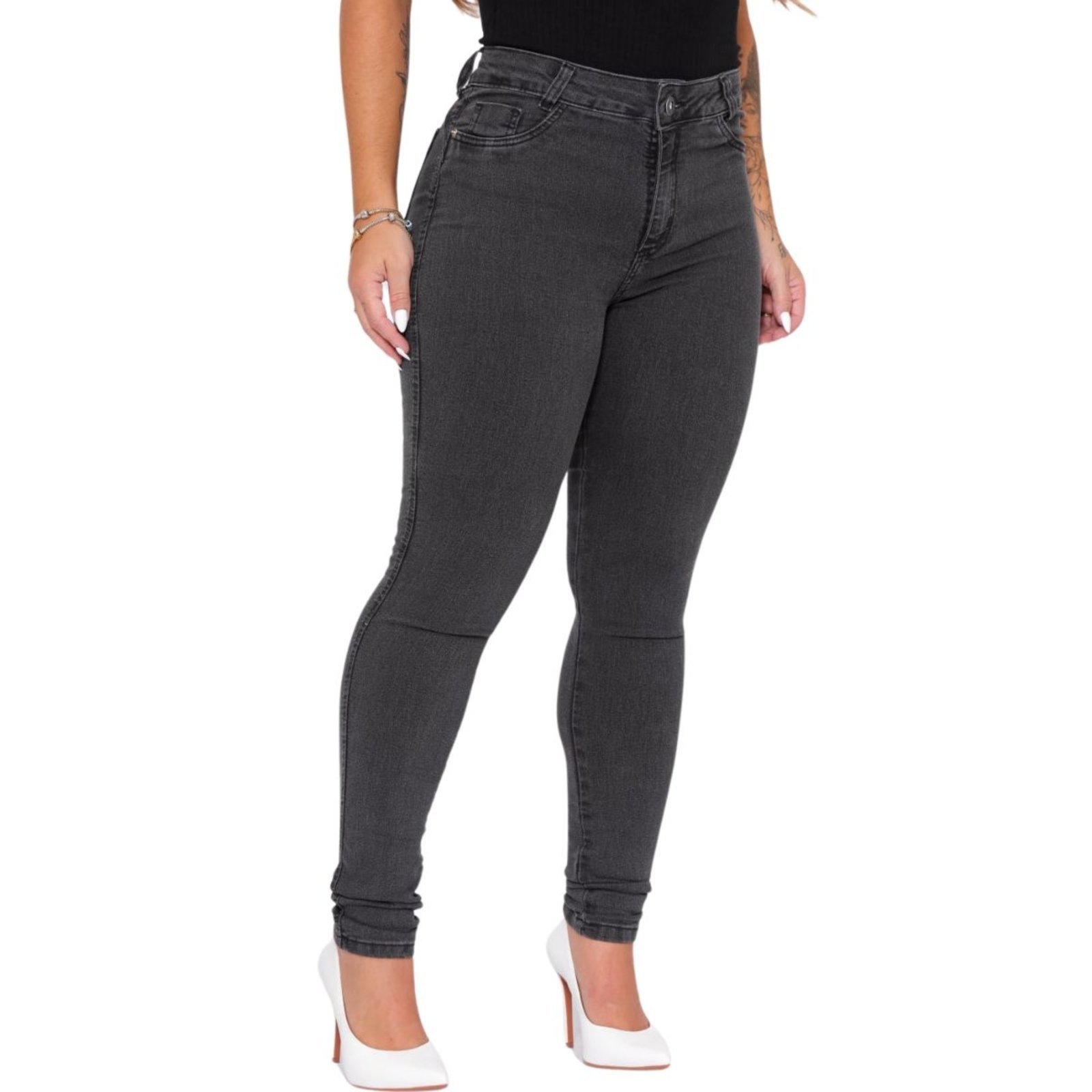 Calça Skinny Feminina Alleppo Jeans Cinza Grafite
