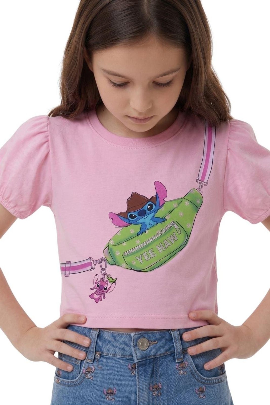 Infantil - Blusa Menina Disney Stitch Western Alphabeto