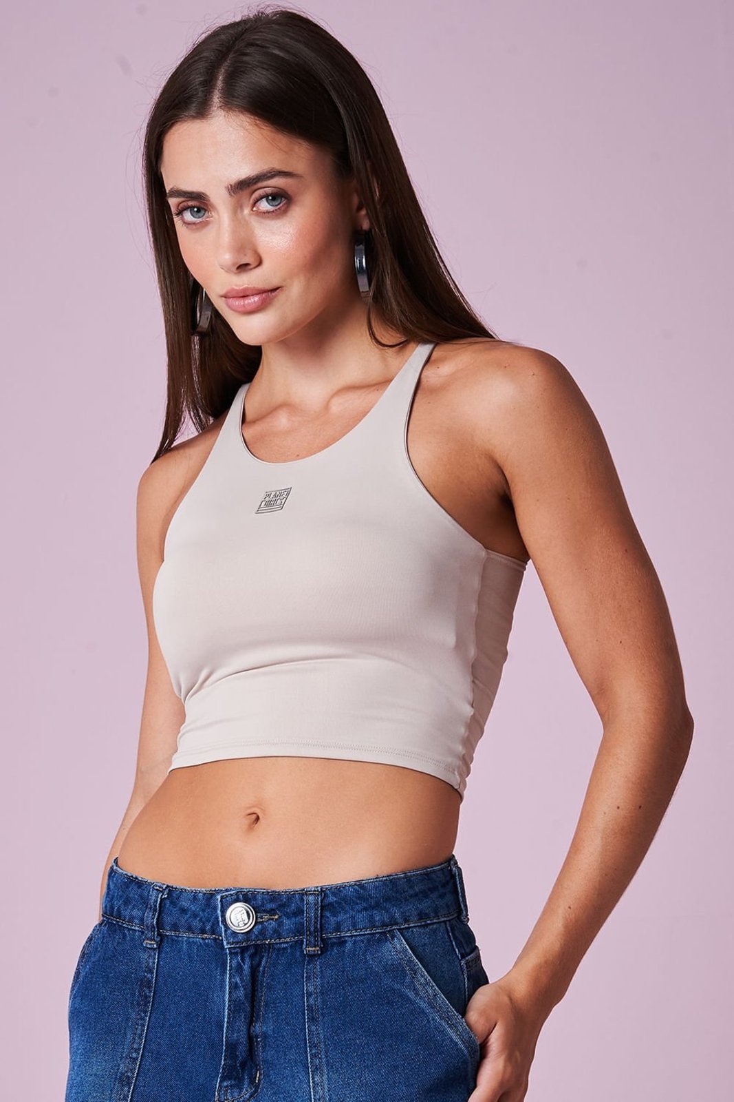 Cropped Feminino Fashion Fitness Planet Girls Bege