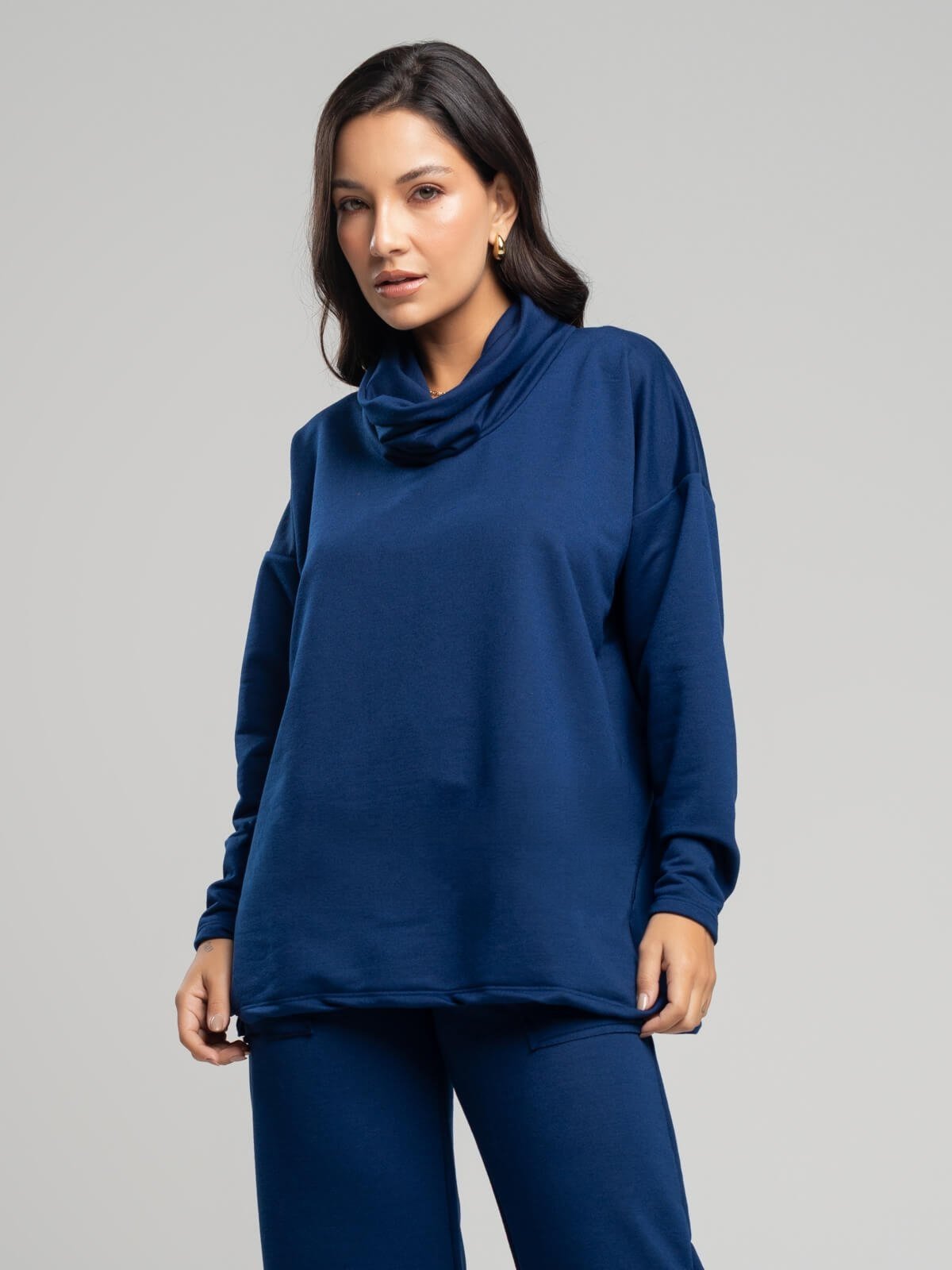 Casaco Oversized Moletinho Poncho Golão Vicbela Moda Casual Feminina Azul Marinho