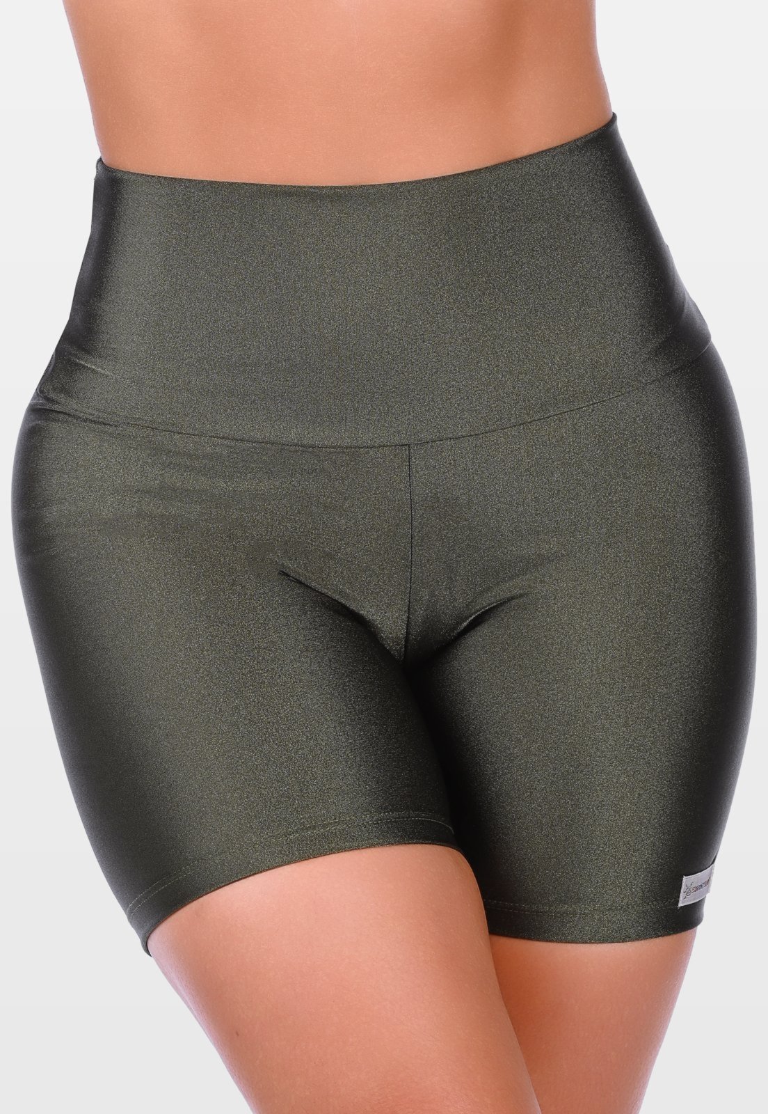 Short Curto Fitness Cós Alto Cirrê Summer Soul Básico Verde Militar