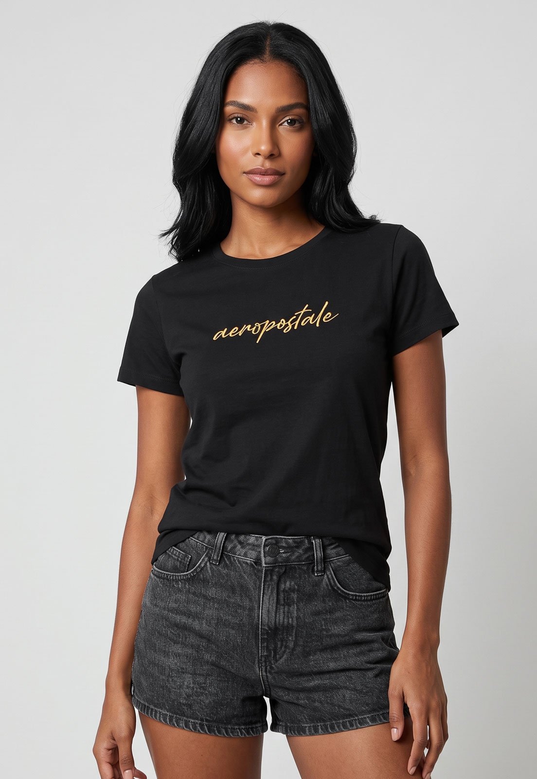 Camiseta Feminina Aeropostale Decote Redondo Preta