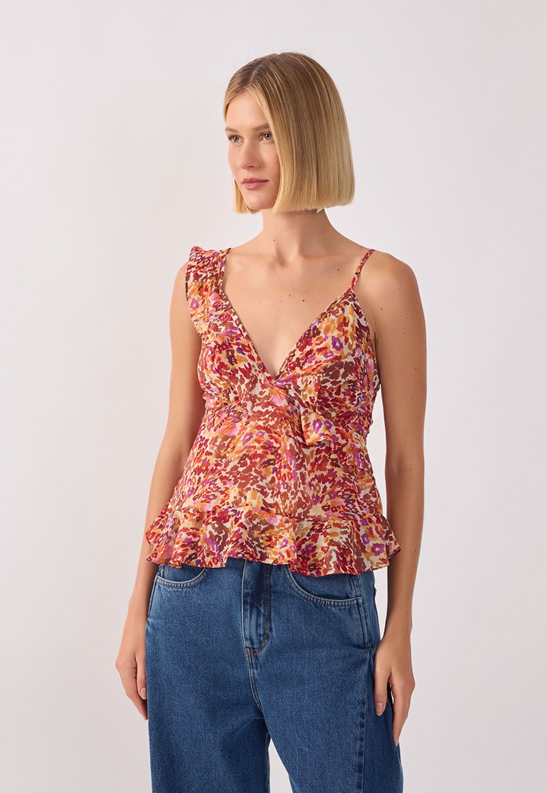 Vista 2 Blusa Feminina Dress To Estampa Babados Terracota marrom Dress to marrom
