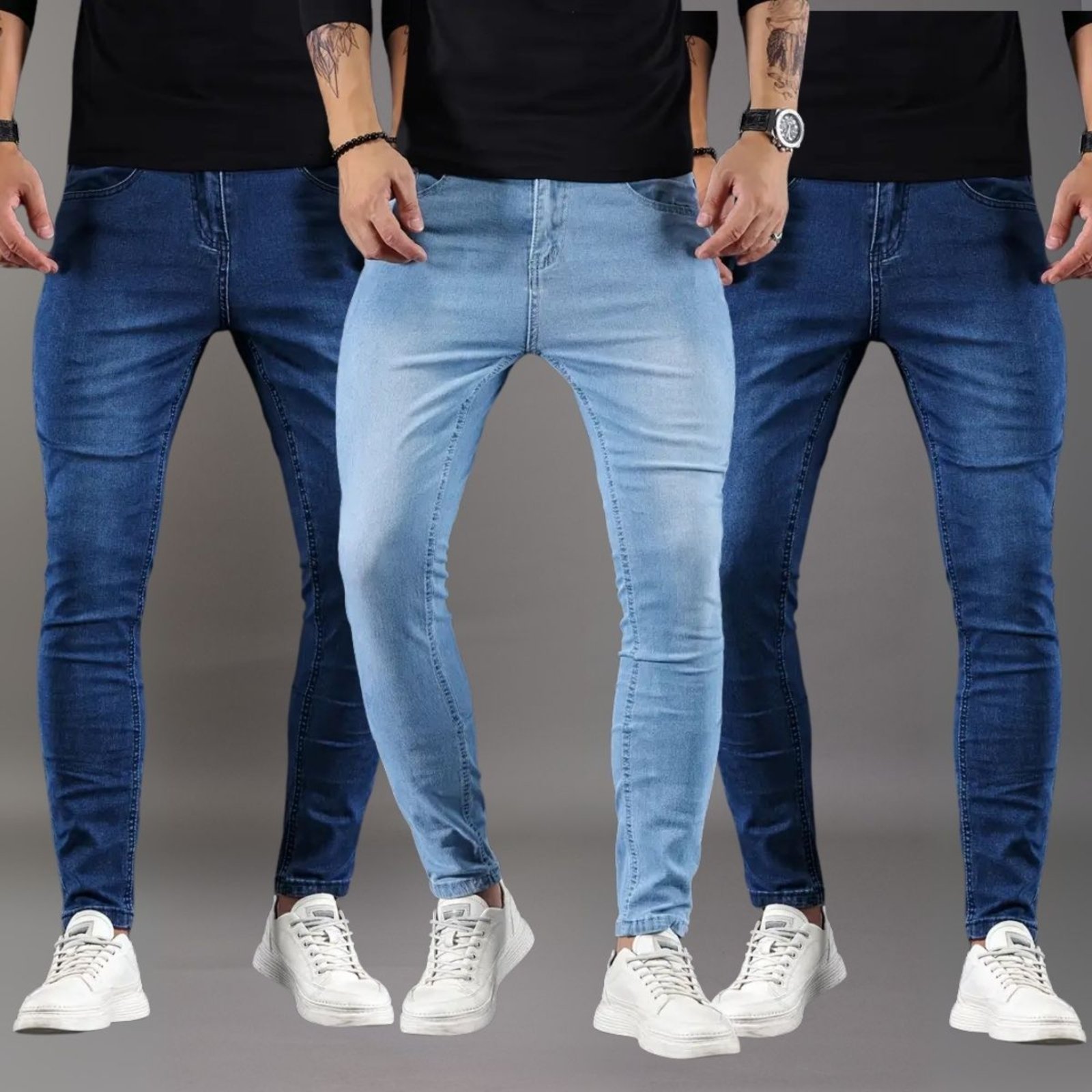 Kit 3 Calças Jeans Masculina Skinny KOVALI Casual Premium Confortável com Elastano Azul