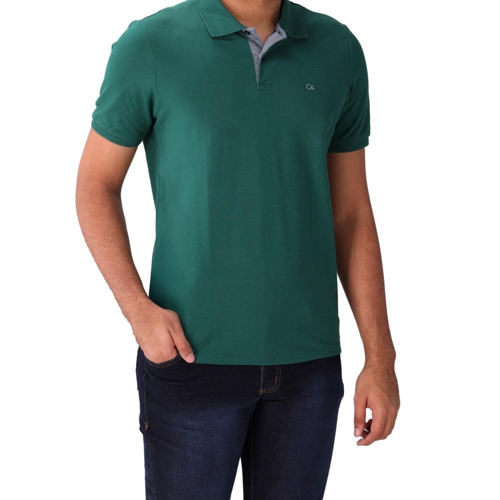 Camisa Polo Casual Masculina Ogochi 007490001 Verde