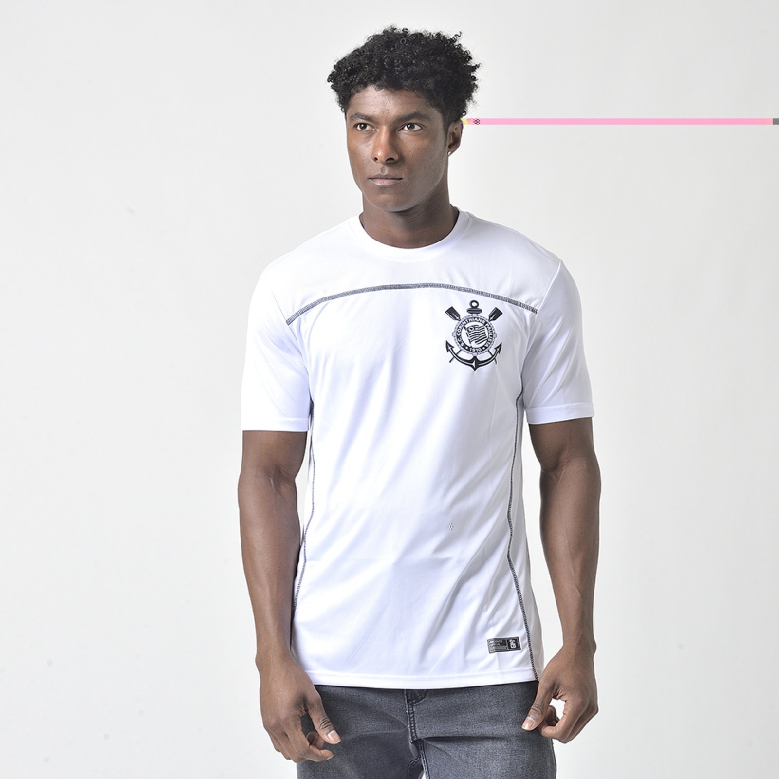 Camisa Corinthians Oficial Dry Fit Recorte Frontal Branco Empório Alex