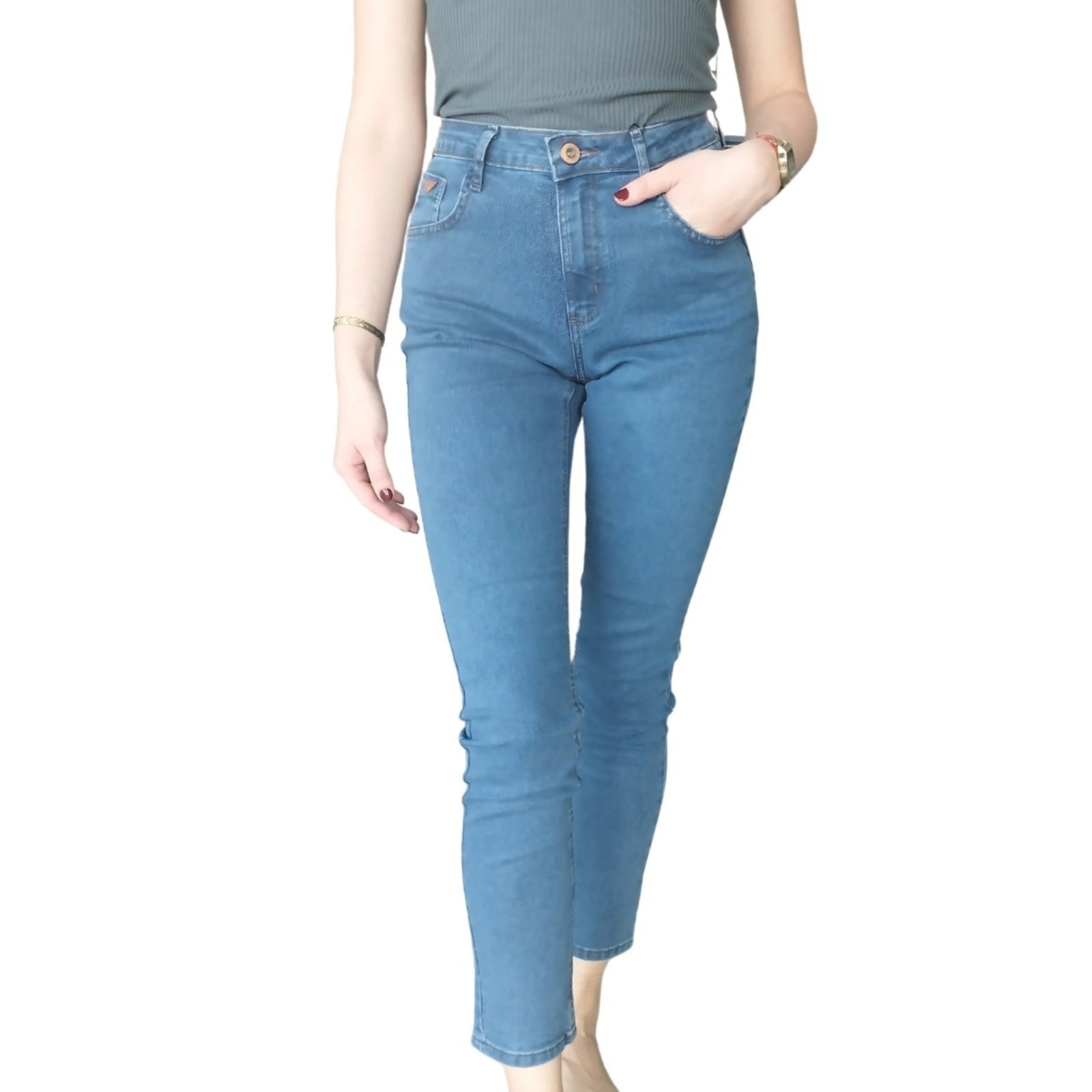 Calça Feminina Jeans Cigarrete Flor De Lis