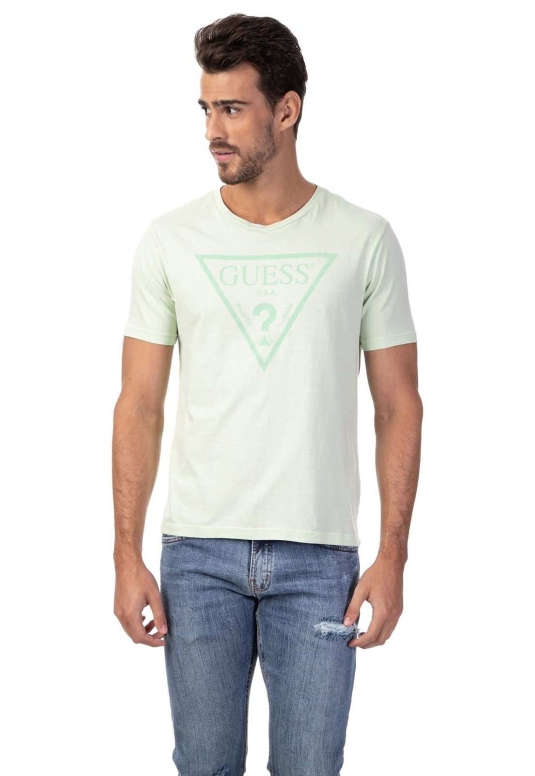 Camiseta Logo Triangulo Relevo Guess Verde Claro