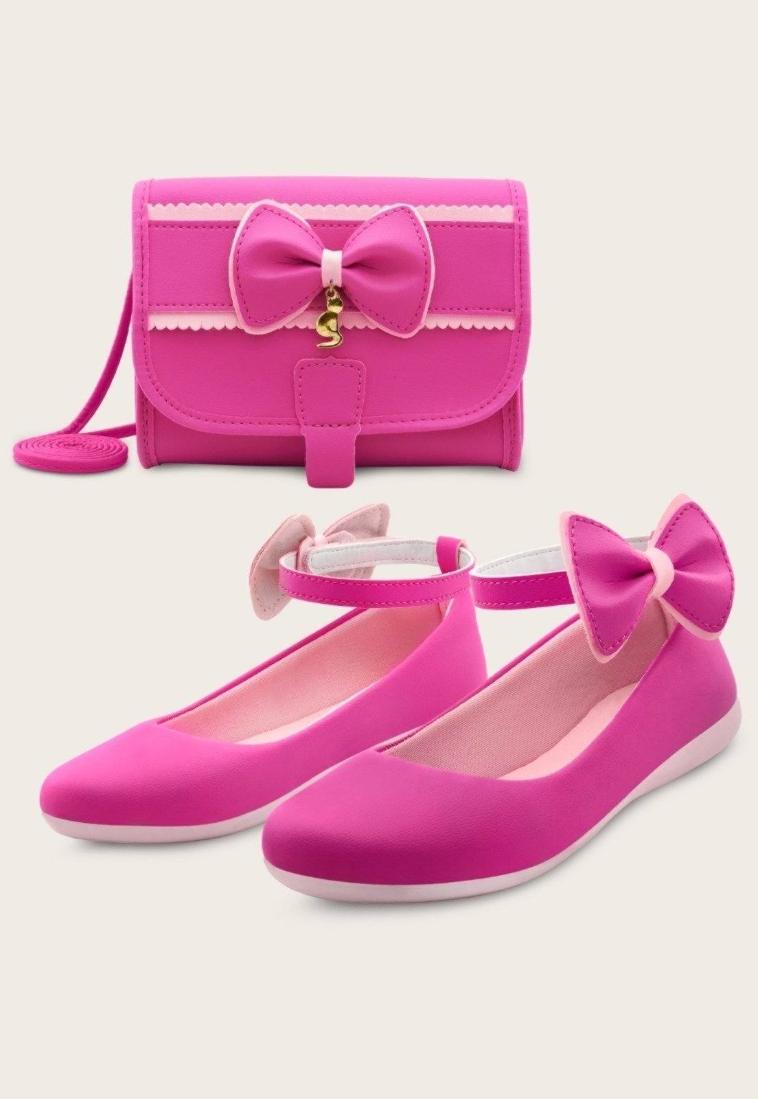 Infantil – Kit Sapatilha Menina Antiderrapante MzKid Com Bolsa Feminina Laço Pink