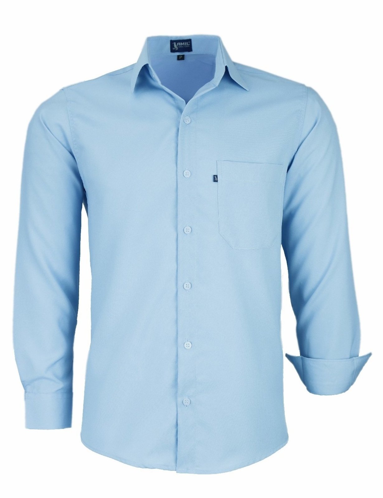 Camisa Social Microleve Amil Poliéster Com Bolso Macia Não amassa Manga Longa Azul claro