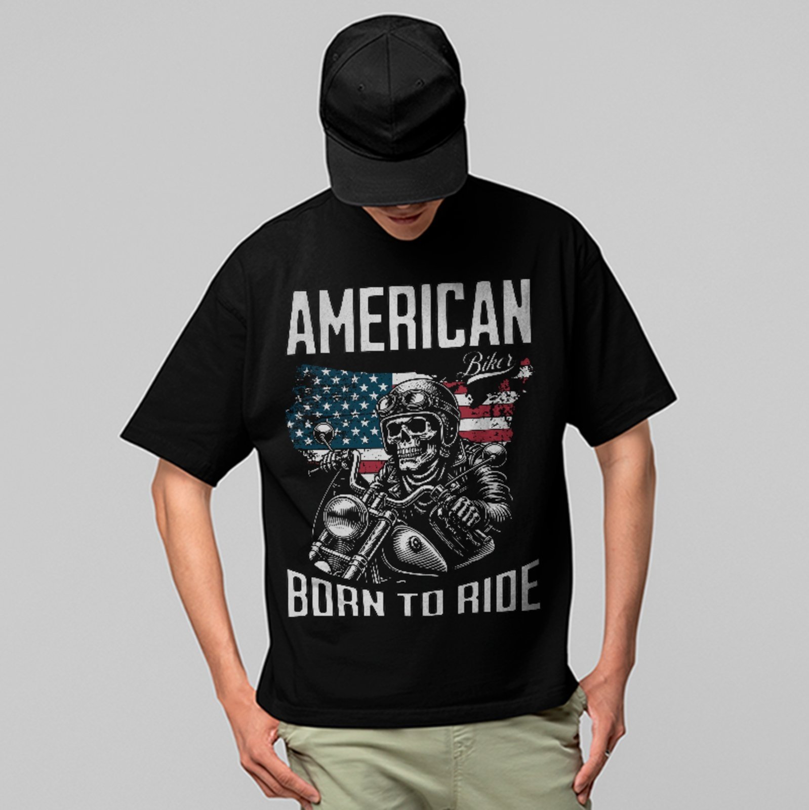 Camiseta Oversized American Born To Ride Estilo Biker Unissex Preto