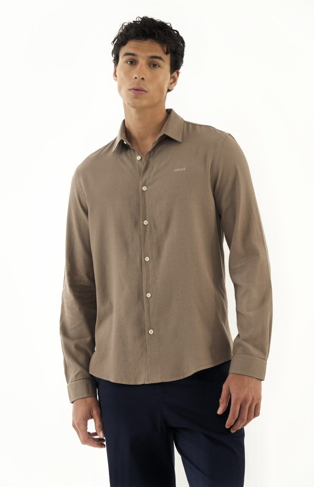 Camisa Masculina Manga Longa Relax Colcci Bege Cinzas