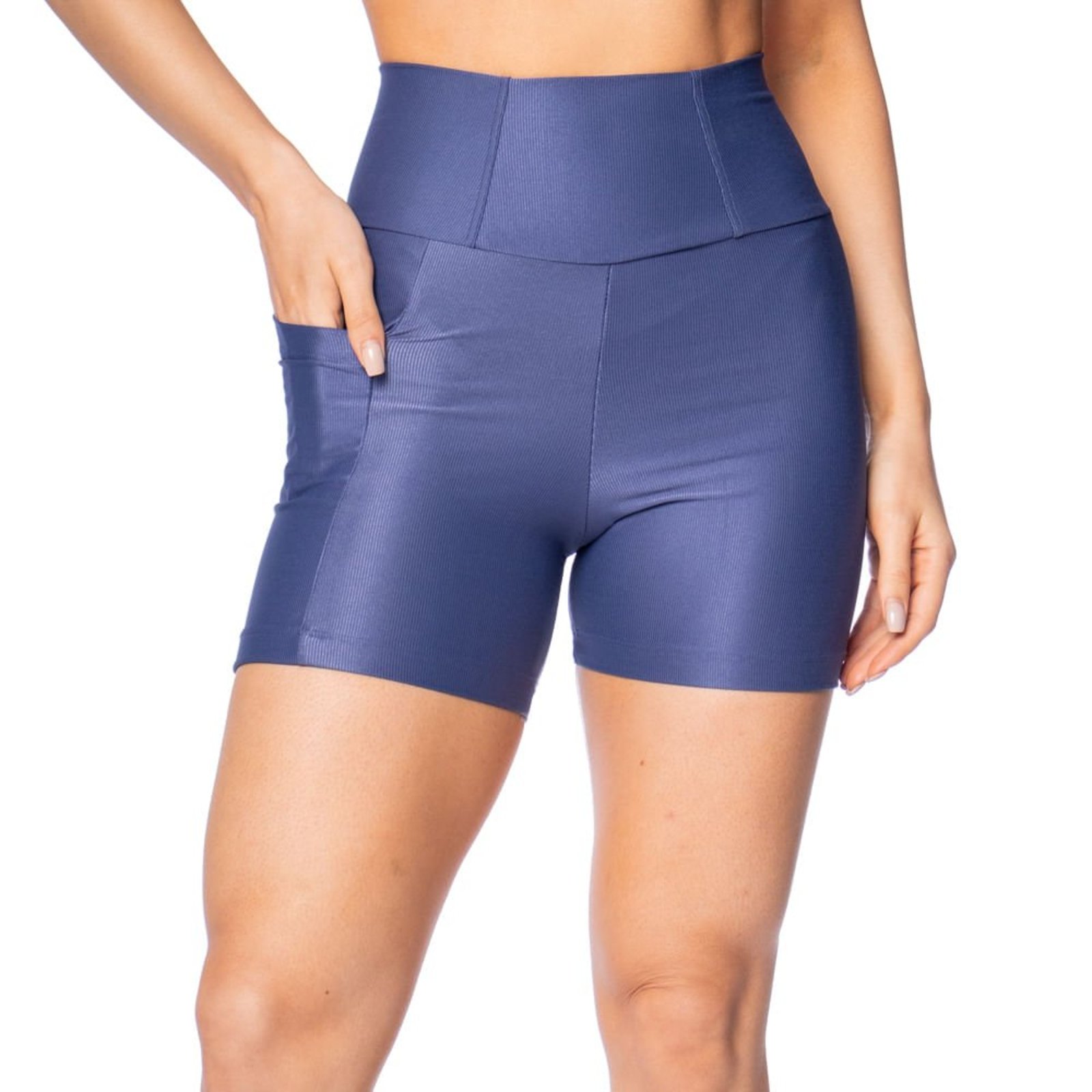 Short Feminino Estilo Do Corpo Cintura Alta Azul