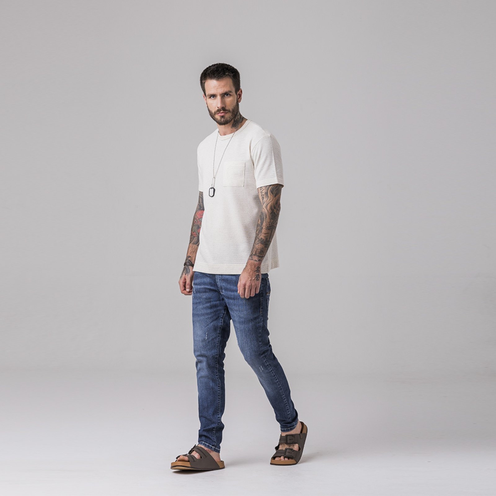 Camiseta Masculina Rock e Soda Off White