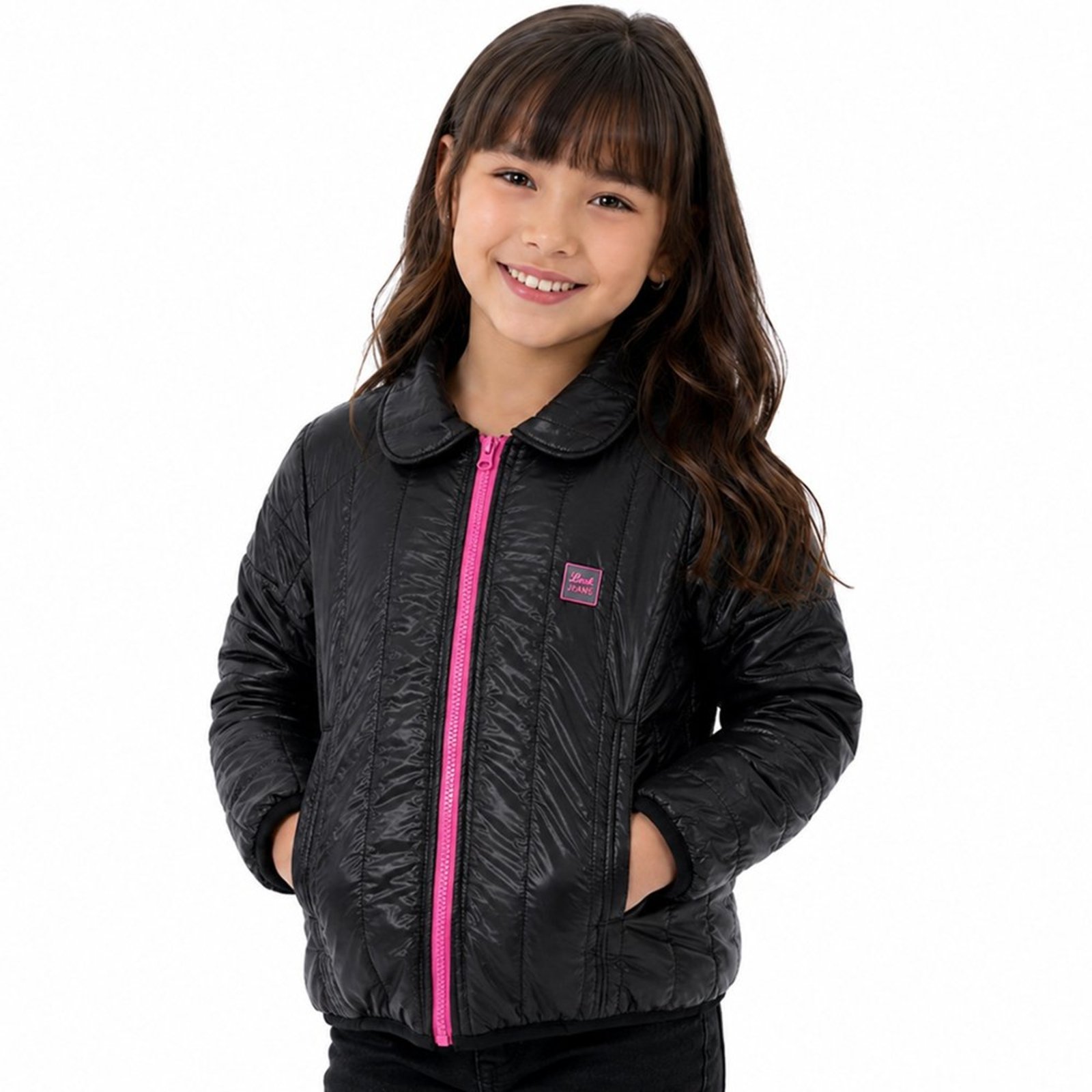 Infantil - Jaqueta Look Jeans Puffer Preta