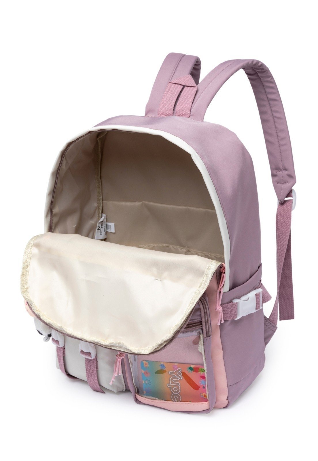 Vista 3 Mochila Feminina Juvenil Bolsa Escolar Casual Reforçada Notebook YUPE rosa YUPE rosa