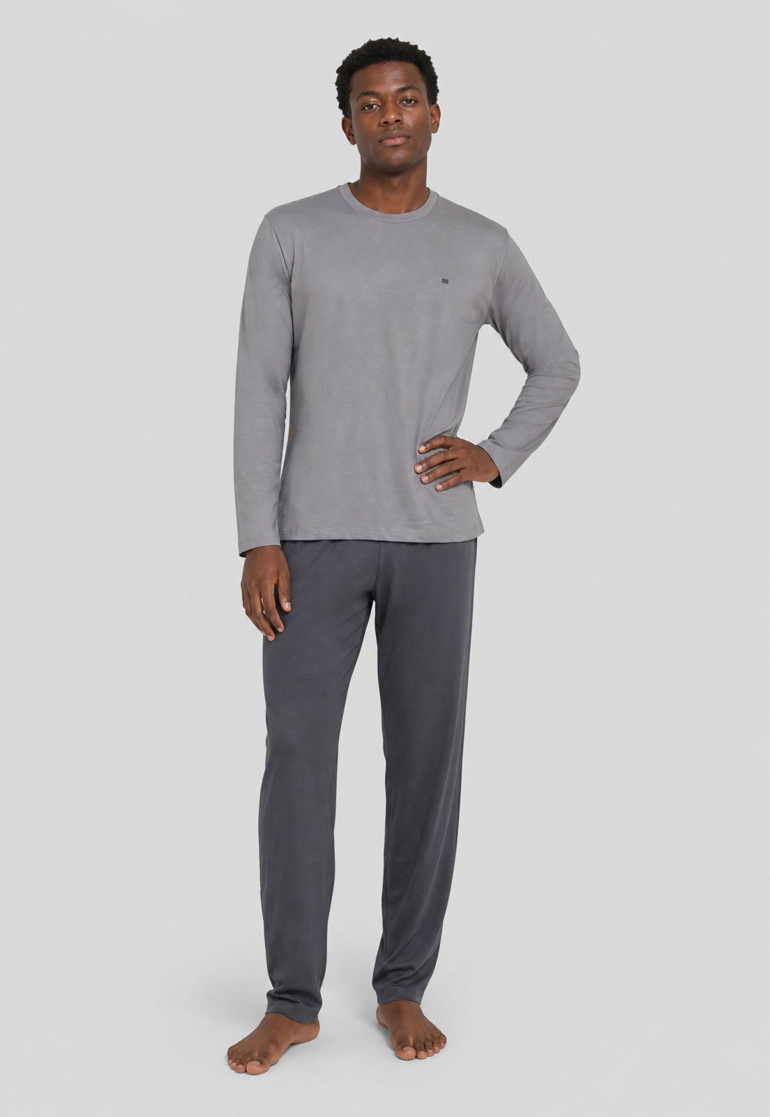 Conjunto Pijama Masculino Malwee Manga Longa Cinza
