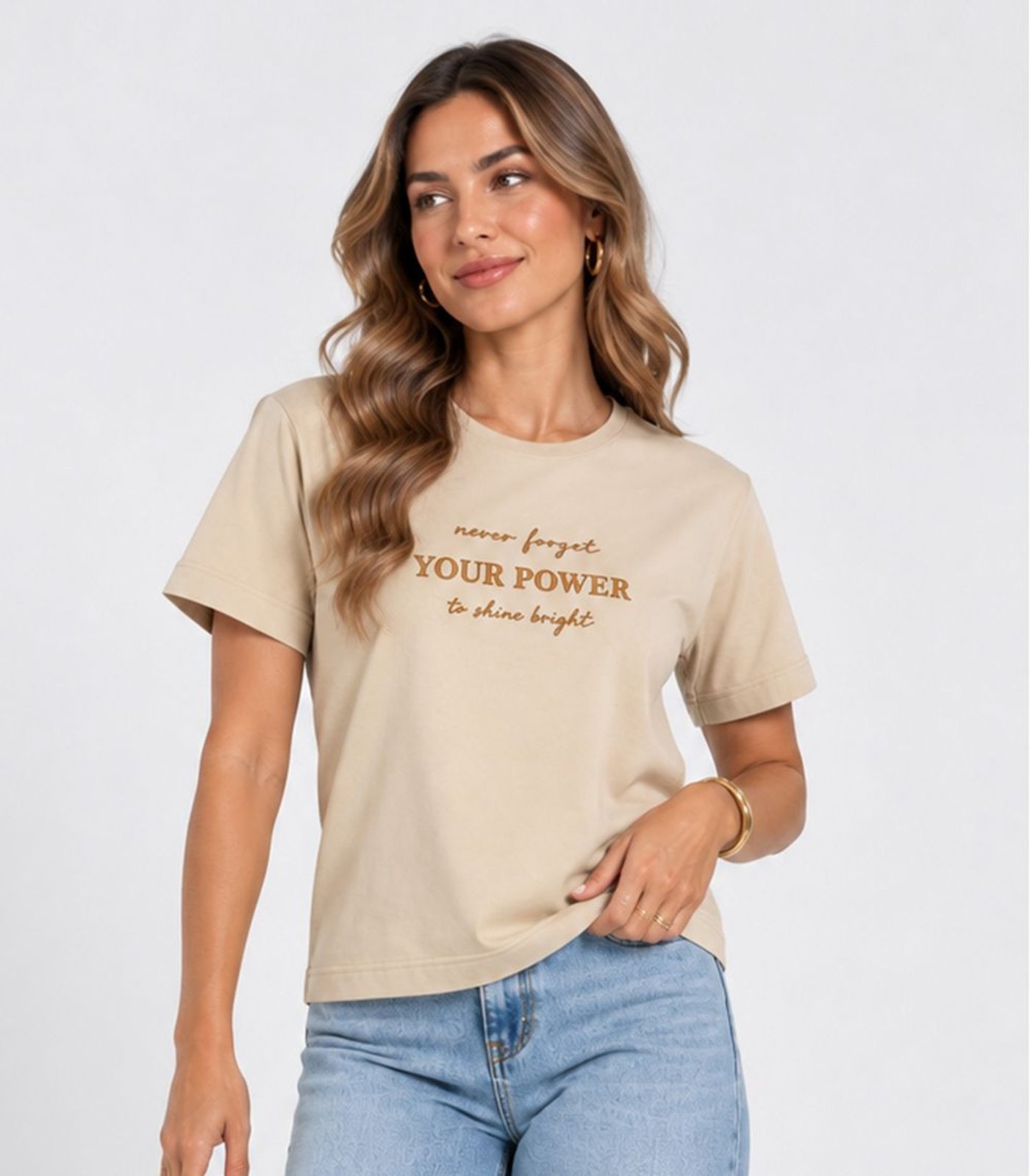 Blusa Feminina em Meia Malha Infinita Cor Bege