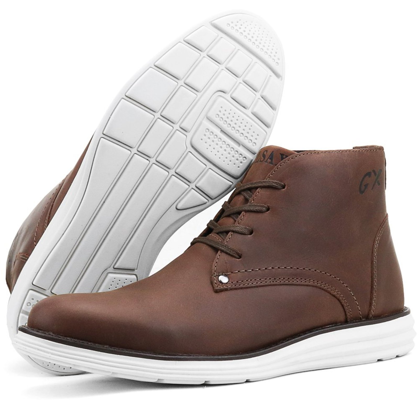 Bota Masculina Em Couro Sapatofran Coturno Casual Adventure Cadarço Confortável Café