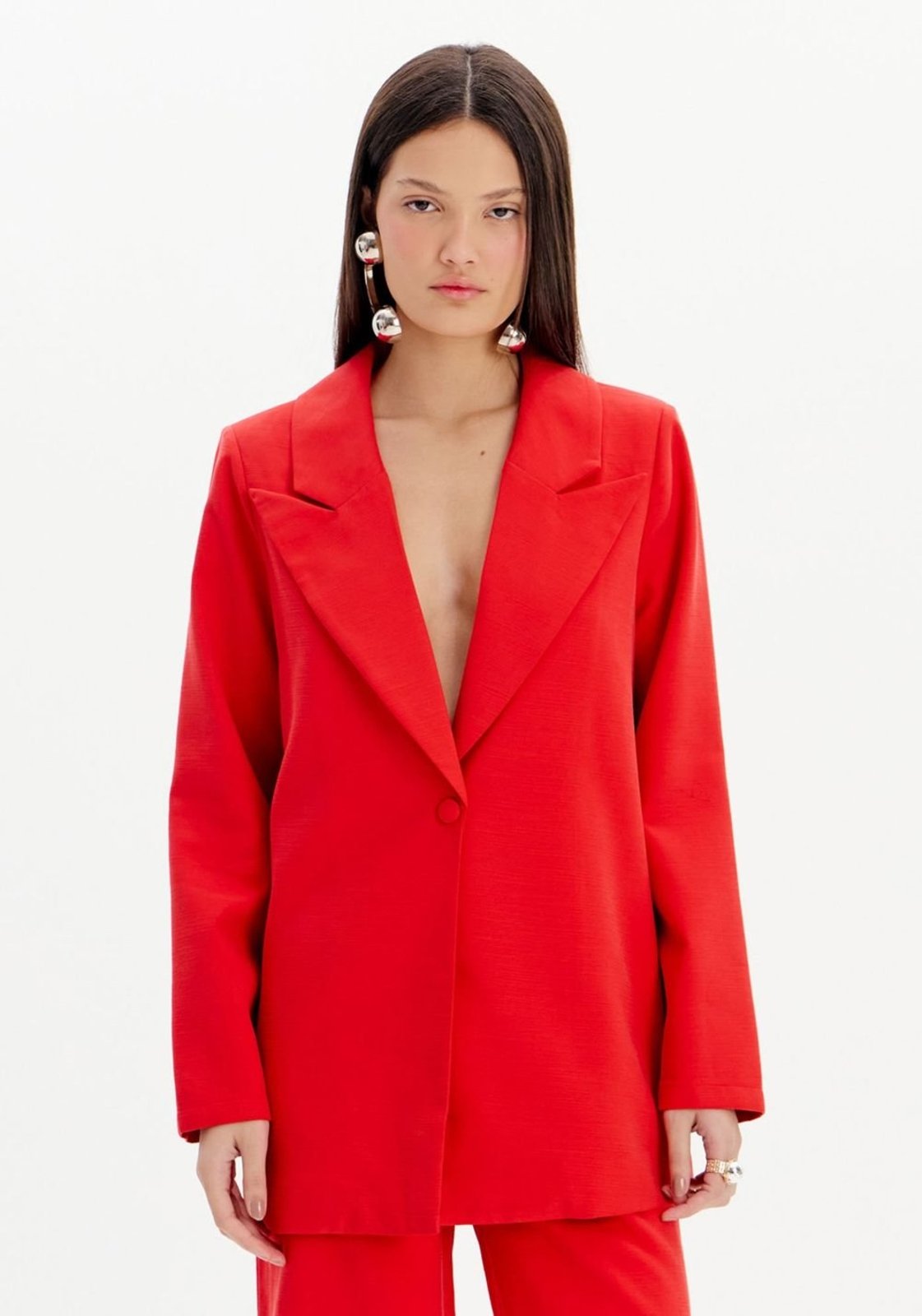 Vista 2 Blazer Alfaiataria Alongado My Favorite Things vermelho My Favorite Things vermelho