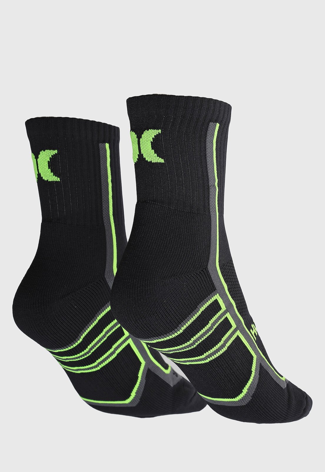 Vista 3 Meia Unissex Hurley Performance Cano Alto Preta e Verde Neon preto verde hurley preto verde