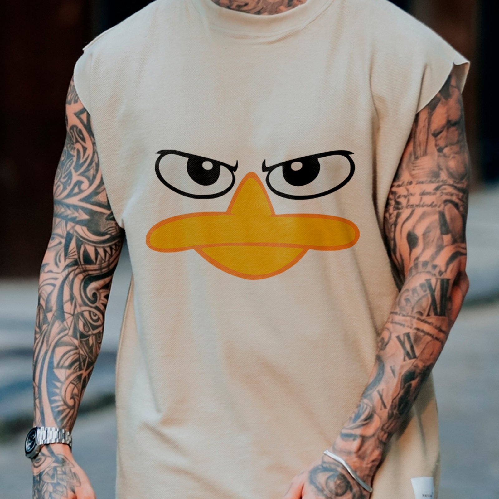 Camiseta Regata Machão Angry Duck Meme Funny Estilo Urbano Off White